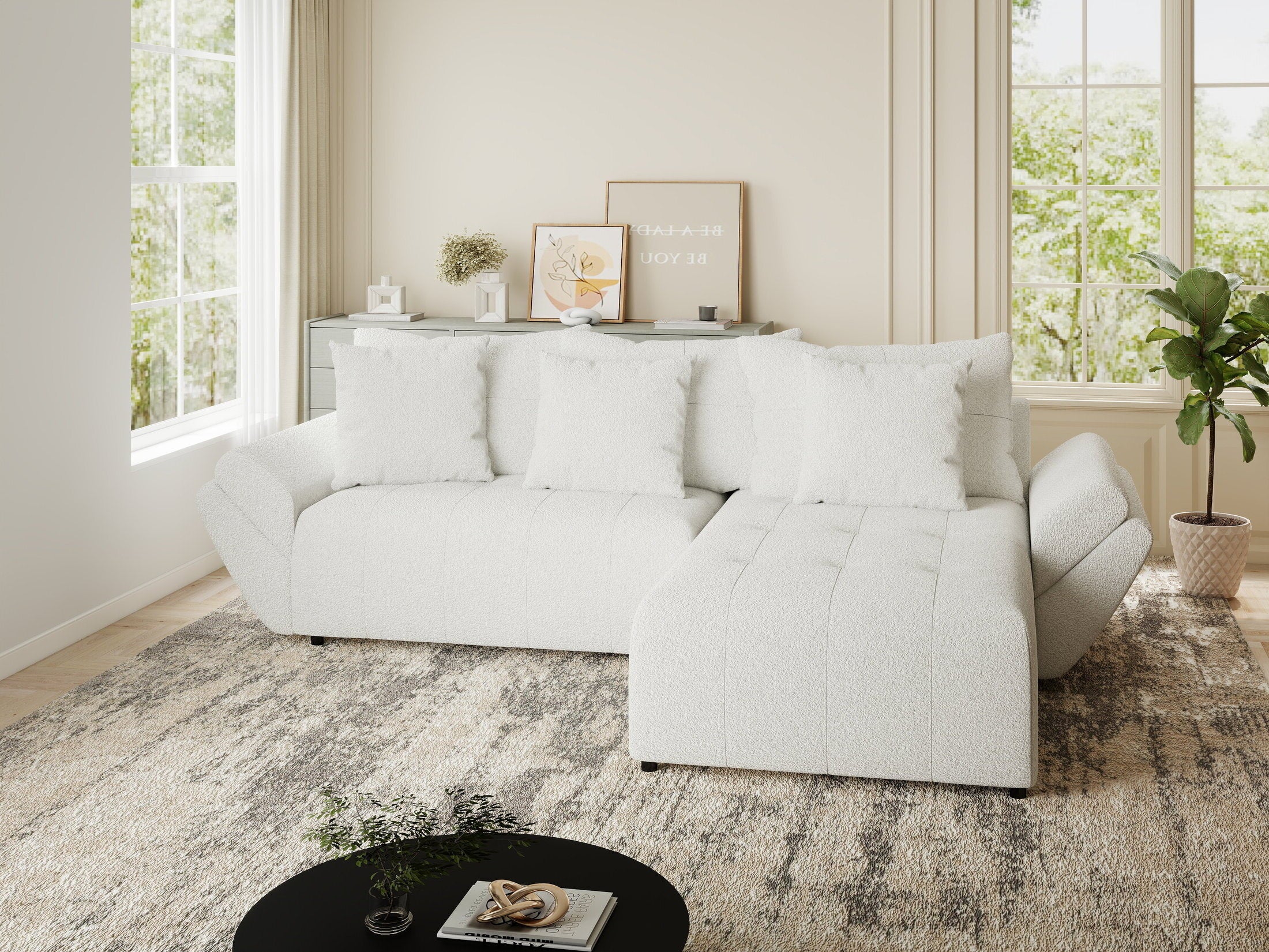 Colțar extensibil dumonde cu ladă de depozitare si sezut confortabil din spuma HR, Berlin Euphoria Alb 280x185 cm II