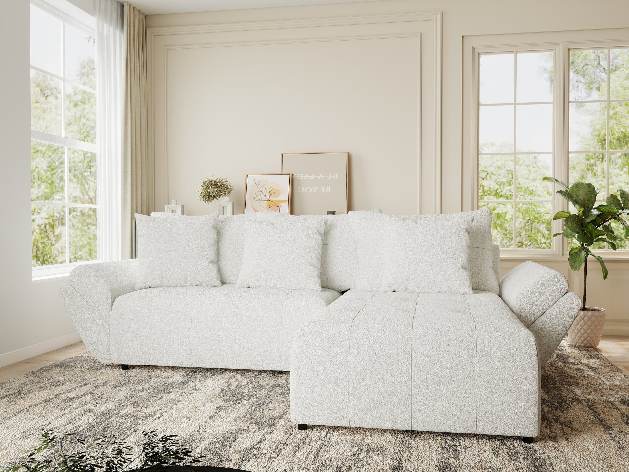 Colțar extensibil dumonde cu ladă de depozitare si sezut confortabil din spuma HR, Berlin Euphoria Alb 280x185 cm II