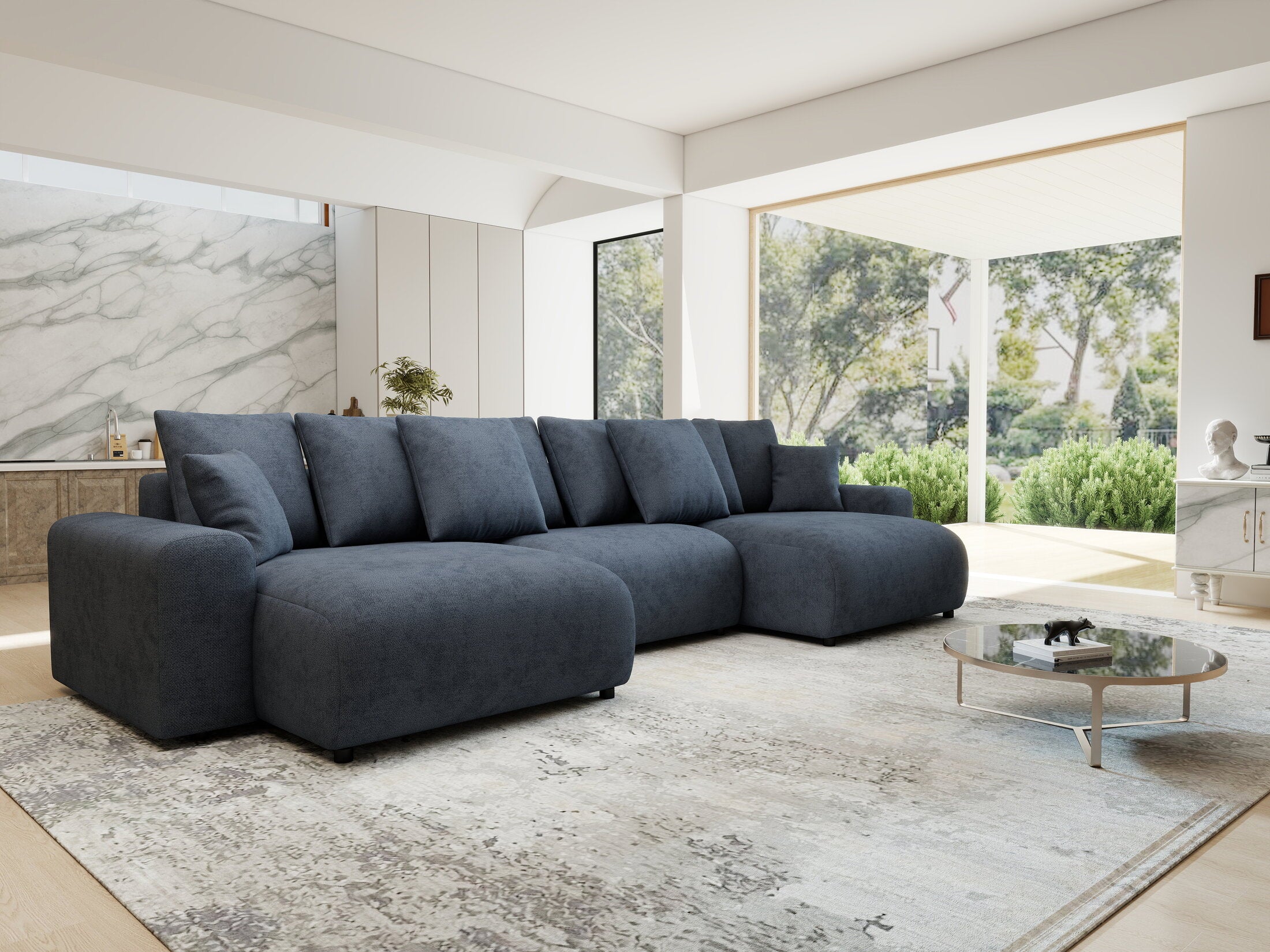 Colțar extensibil dumonde cu ladă de depozitare si sezut confortabil din spuma HR, Luma U Enjoy Antracit 336x140 cm