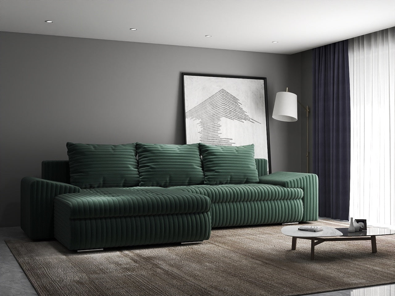 Colțar extensibil dumonde cu ladă de depozitare si sezut confortabil din spuma HR, Leonardo Ambience Verde 260x185 cm Fabrica