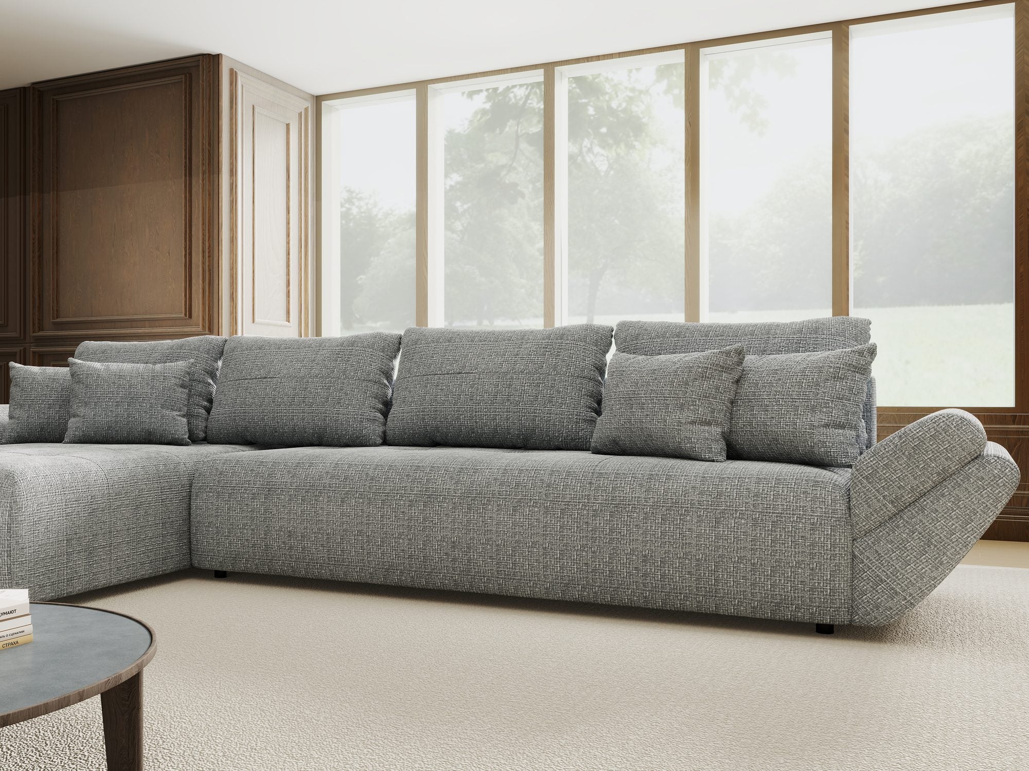 Colțar extensibil dumonde cu ladă de depozitare si sezut confortabil din spuma high-density, Berlin XL Cremona Gri 85 350x185 cm