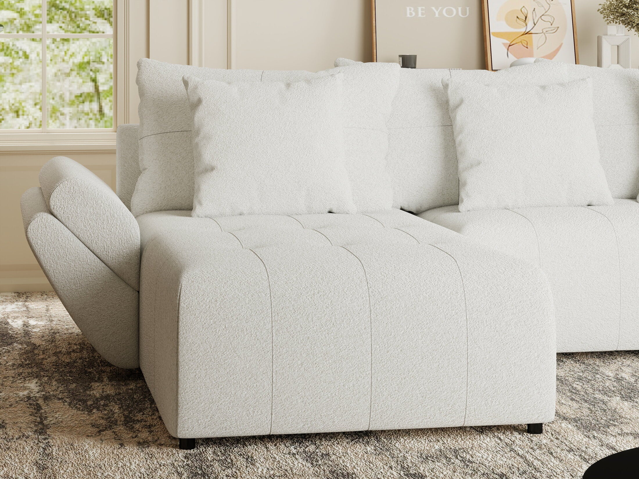 Colțar extensibil dumonde cu ladă de depozitare si sezut confortabil din spuma HR, Berlin Euphoria Alb 280x185 cm