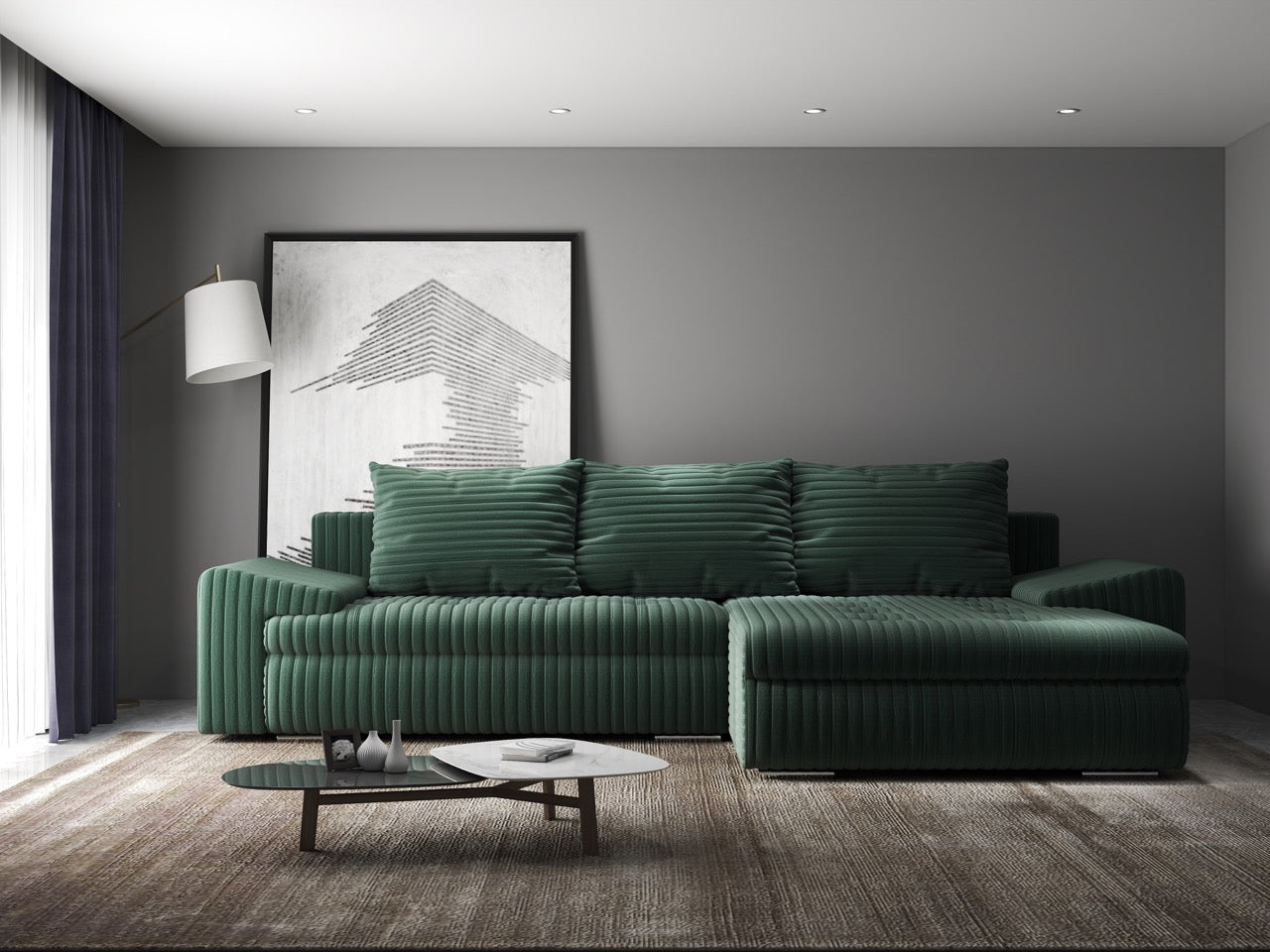 Colțar extensibil dumonde cu ladă de depozitare si sezut confortabil din spuma HR, Leonardo Ambience Verde 260x185 cm II Fabrica