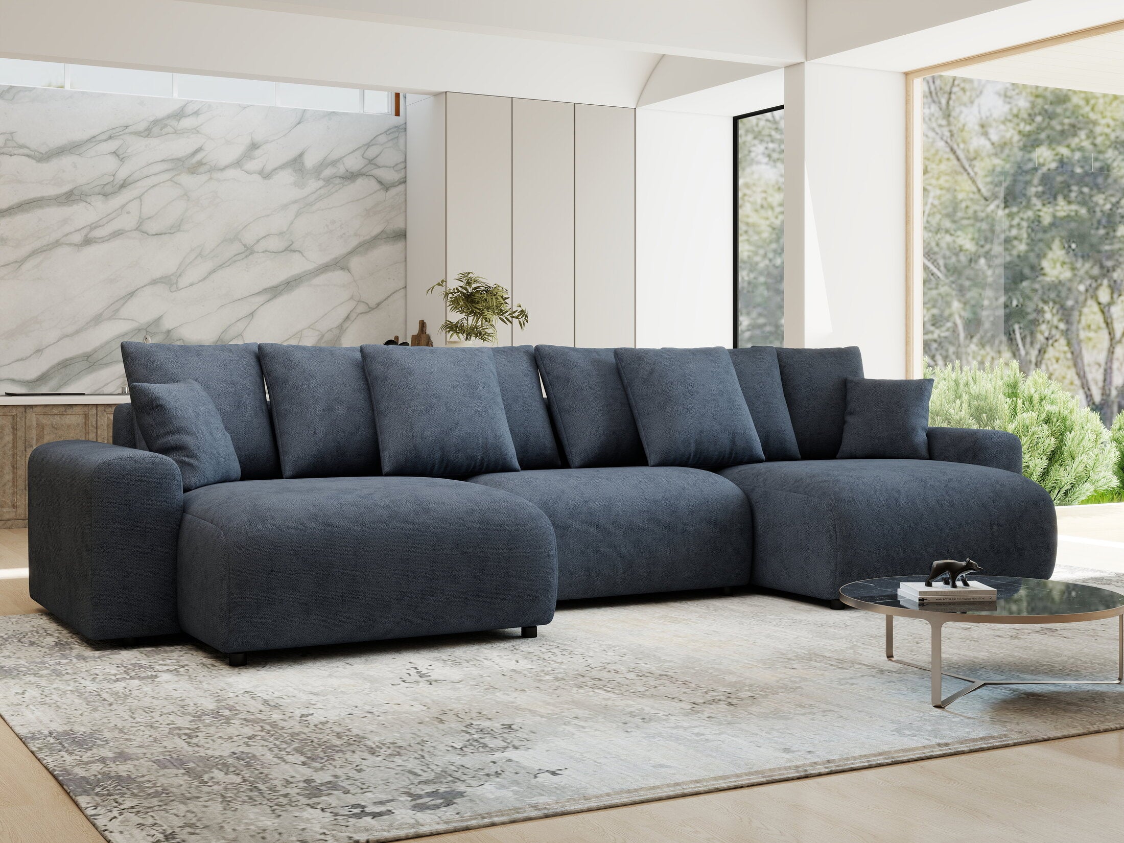 Colțar extensibil dumonde cu ladă de depozitare si sezut confortabil din spuma HR, Luma U Enjoy Antracit 336x140 cm