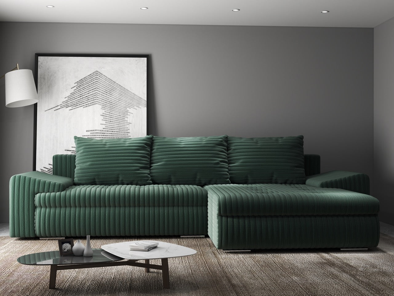 Colțar extensibil dumonde cu ladă de depozitare si sezut confortabil din spuma HR, Leonardo Ambience Verde 260x185 cm II Fabrica