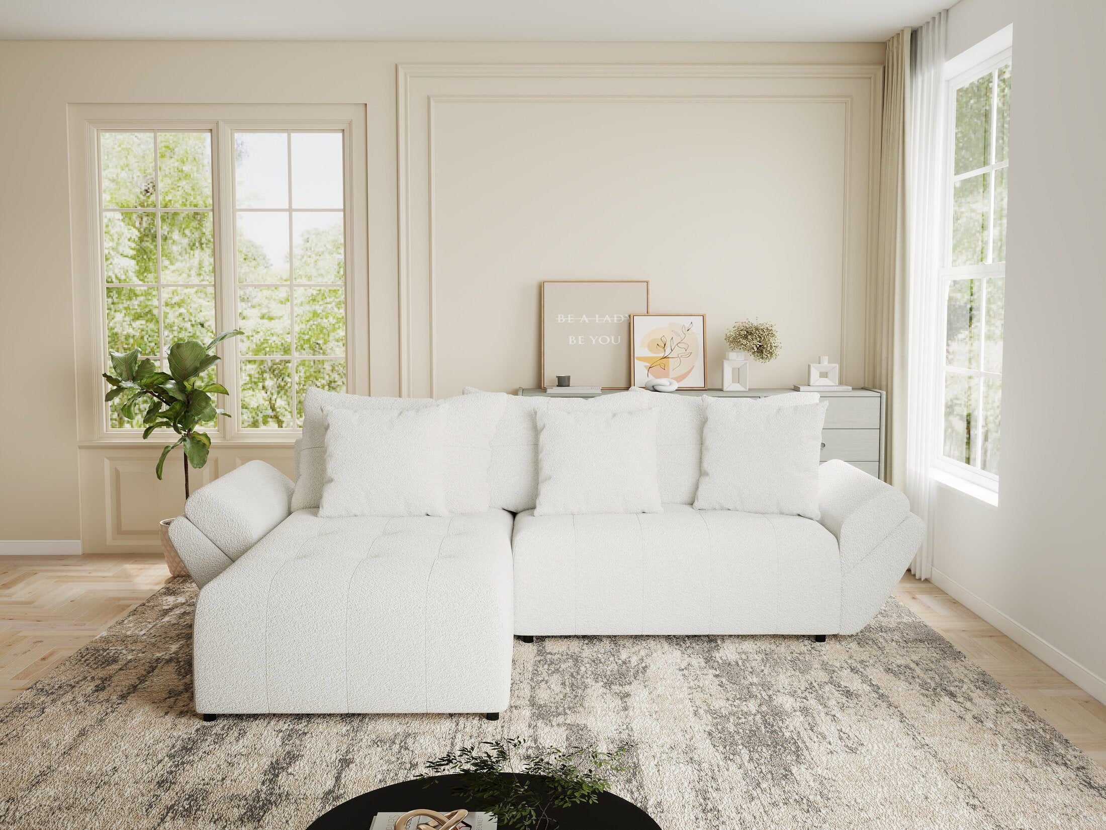 Colțar extensibil dumonde cu ladă de depozitare si sezut confortabil din spuma HR, Berlin Euphoria Alb 280x185 cm