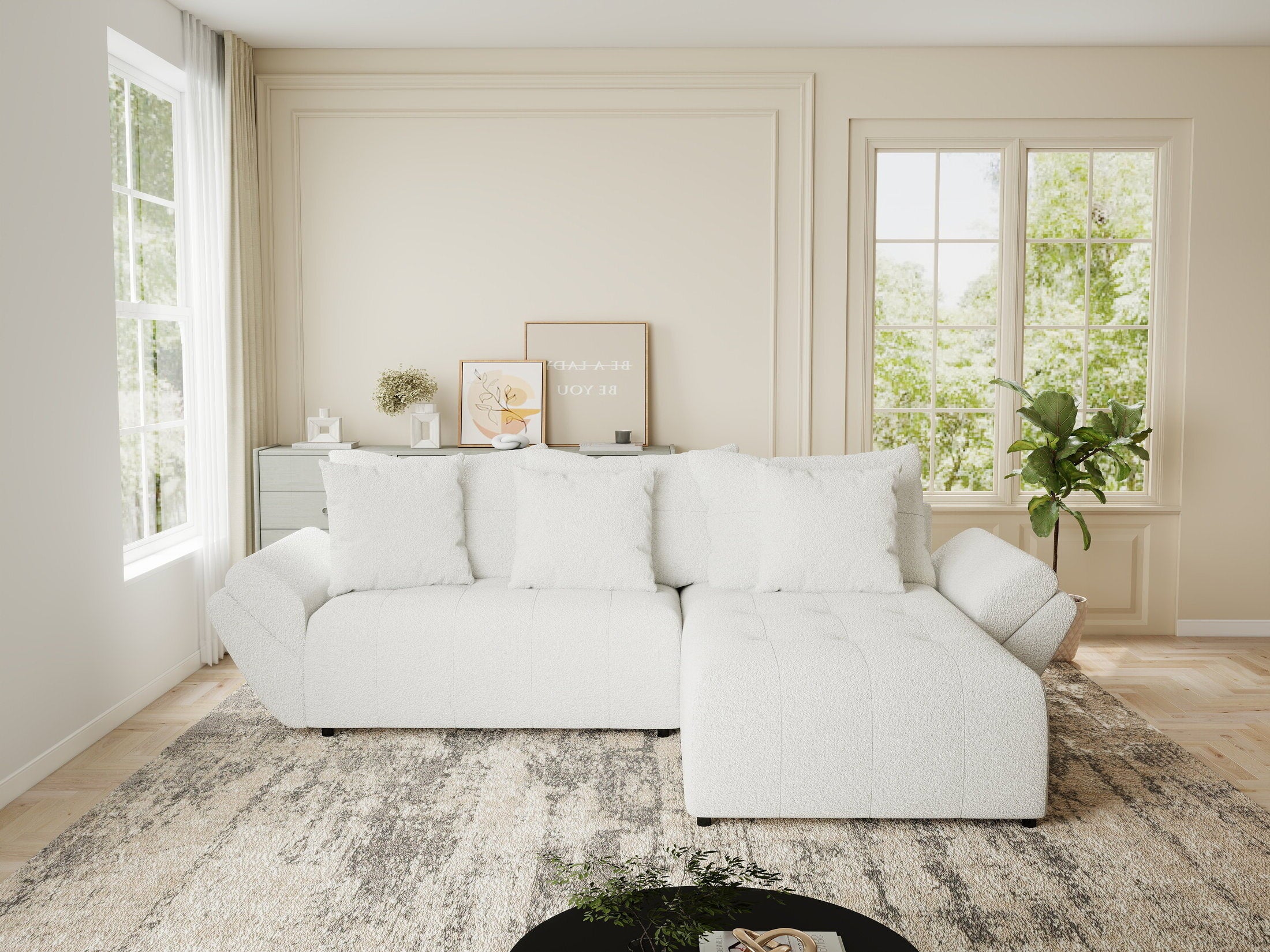 Colțar extensibil dumonde cu ladă de depozitare si sezut confortabil din spuma HR, Berlin Euphoria Alb 280x185 cm II