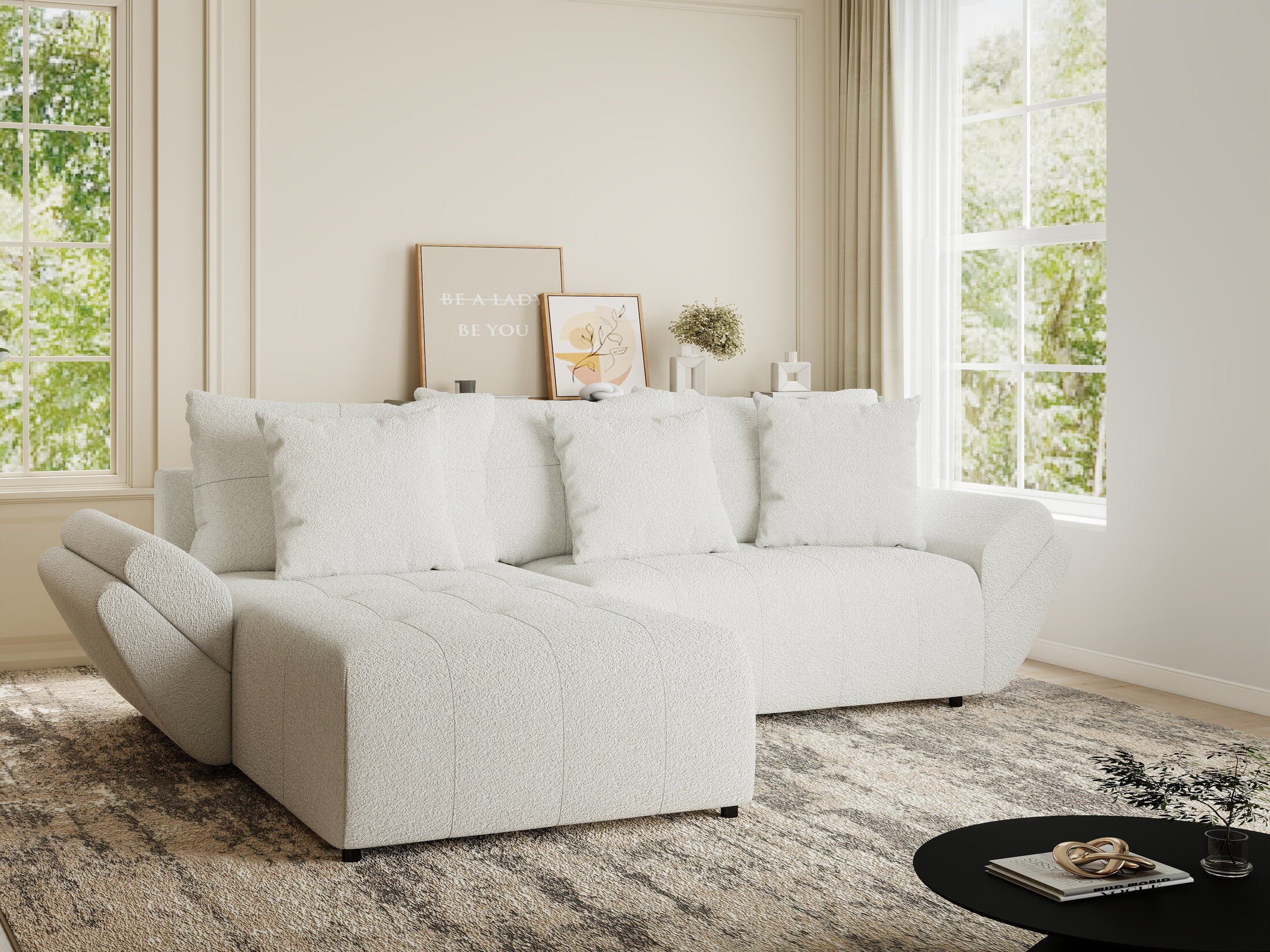 Colțar extensibil dumonde cu ladă de depozitare si sezut confortabil din spuma HR, Berlin Euphoria Alb 280x185 cm