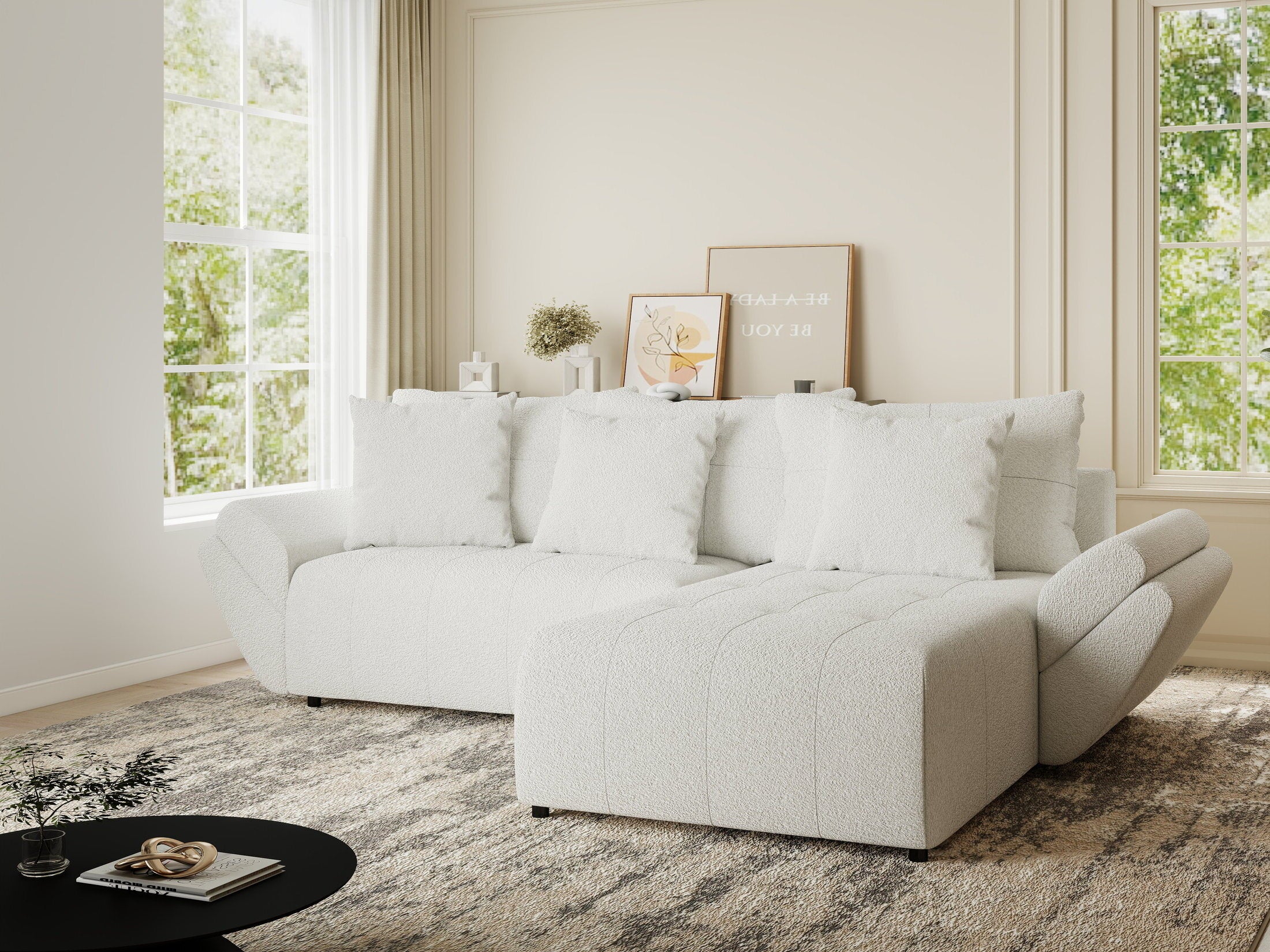 Colțar extensibil dumonde cu ladă de depozitare si sezut confortabil din spuma HR, Berlin Euphoria Alb 280x185 cm II