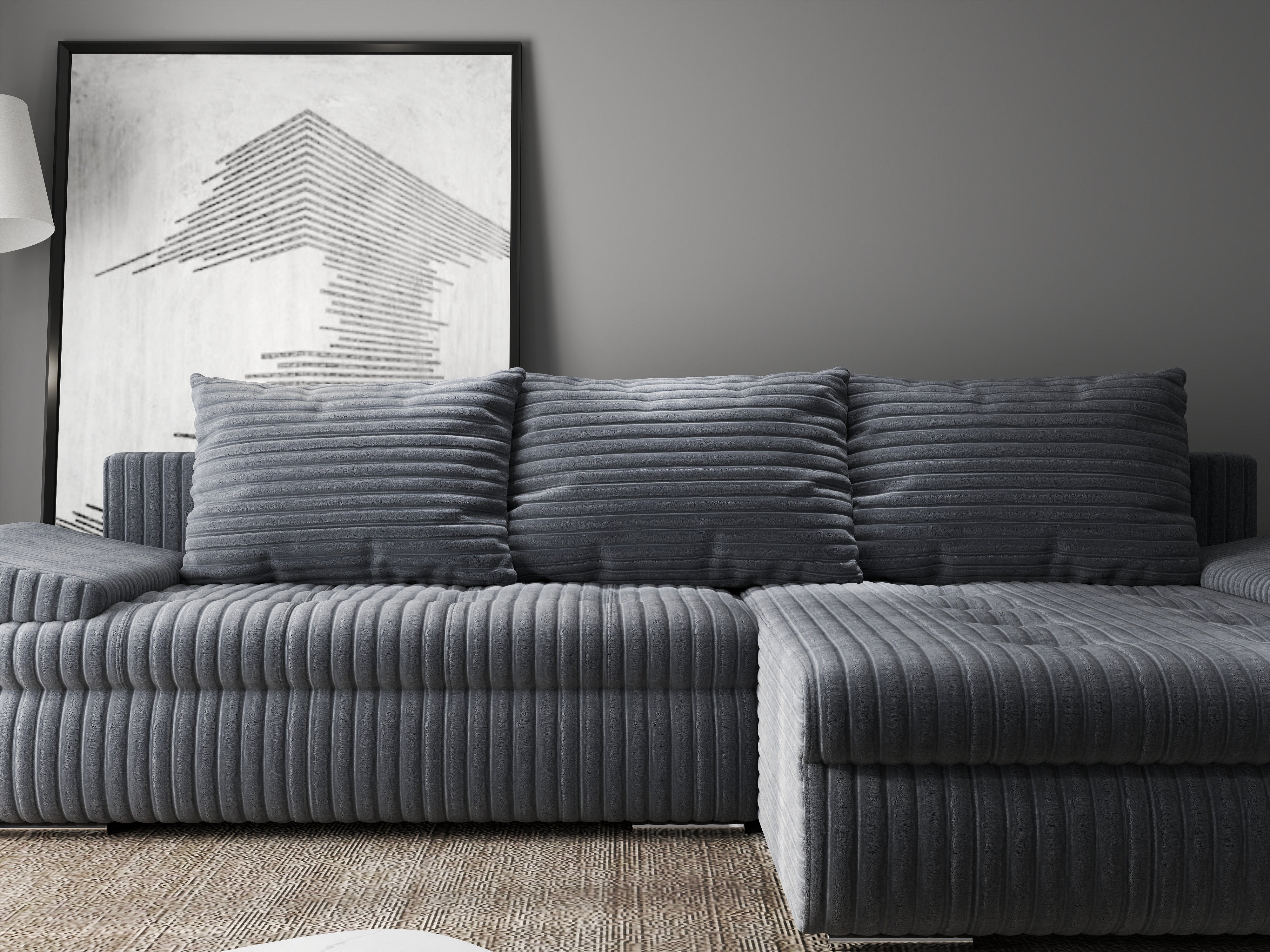 Colțar extensibil dumonde cu ladă de depozitare si sezut confortabil din spuma HR, Leonardo Ambience Gri 255x193 cm II Fabrica