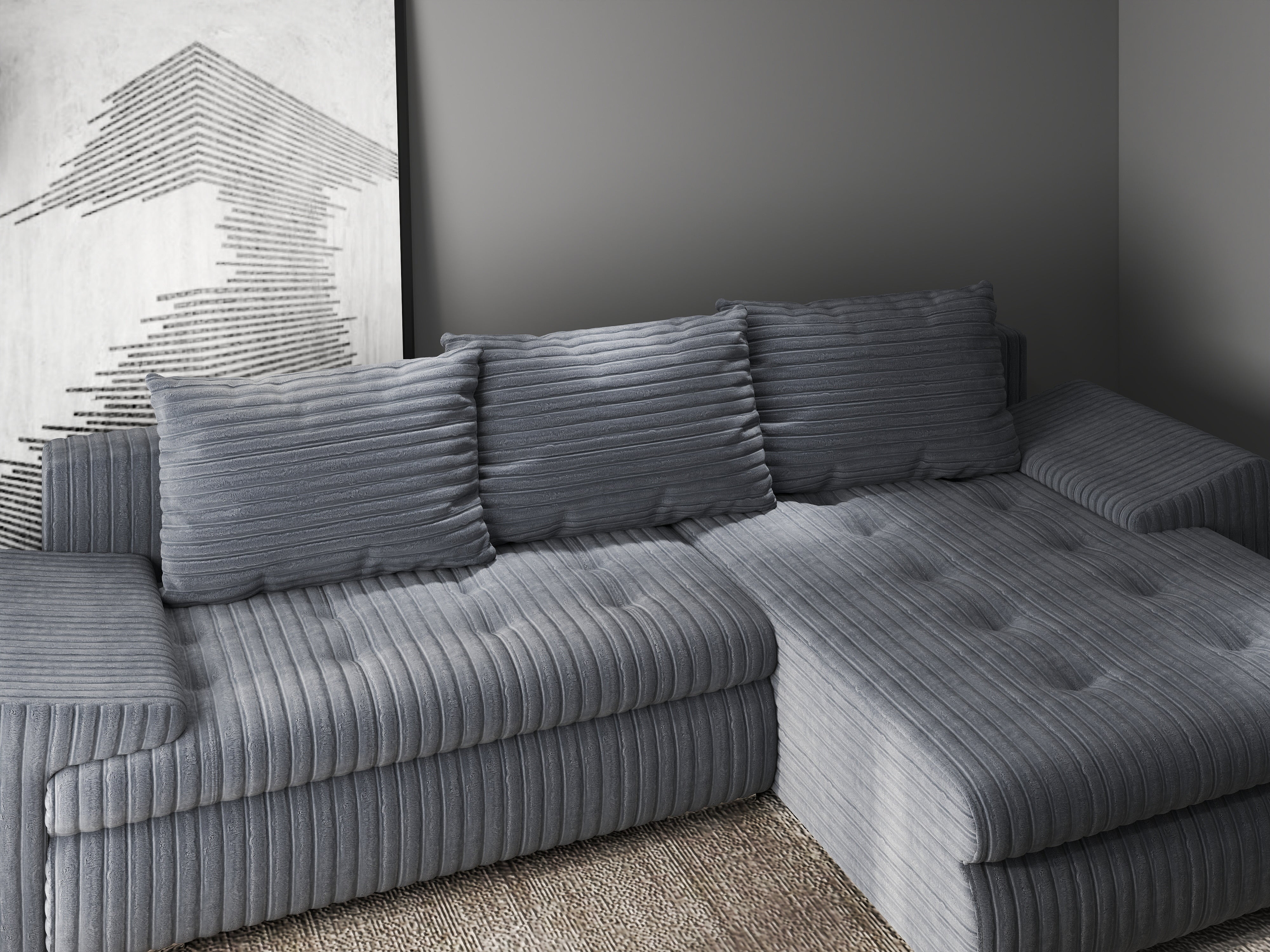 Colțar extensibil dumonde cu ladă de depozitare si sezut confortabil din spuma HR, Leonardo Ambience Gri 260x185 cm II Fabrica