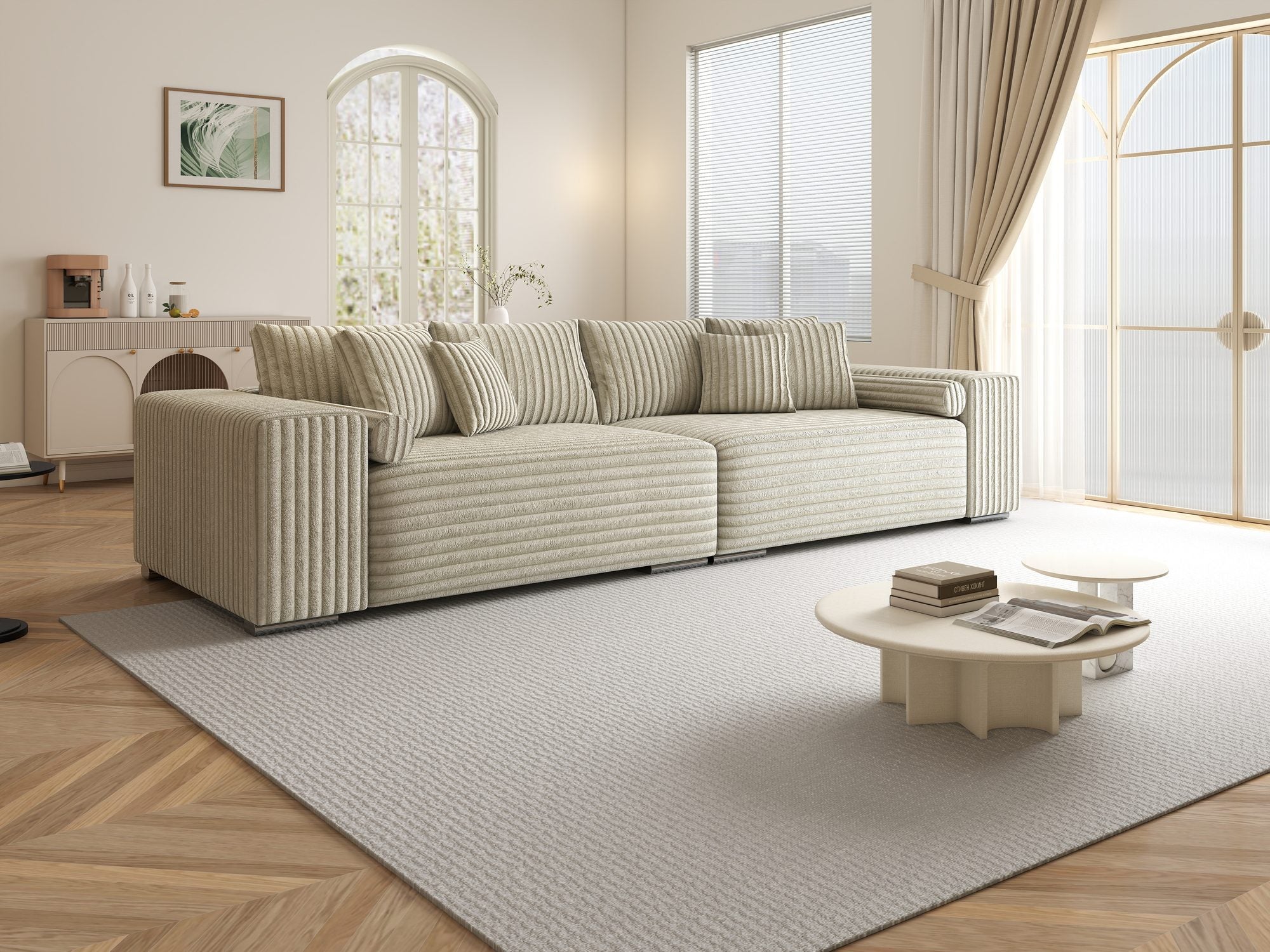 Canapea extensibilă dumonde cu ladă de depozitare si sezut confortabil din spuma high-density, Marbela XXL Monte Bej 03 290x100 cm