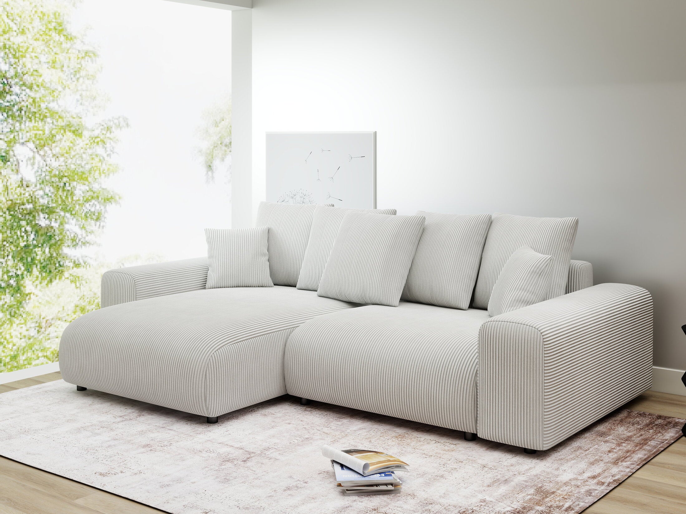 Colțar extensibil dumonde cu ladă de depozitare și șezut confortabil din spumă HR, Luma Enjoy Bej 255x168 cm