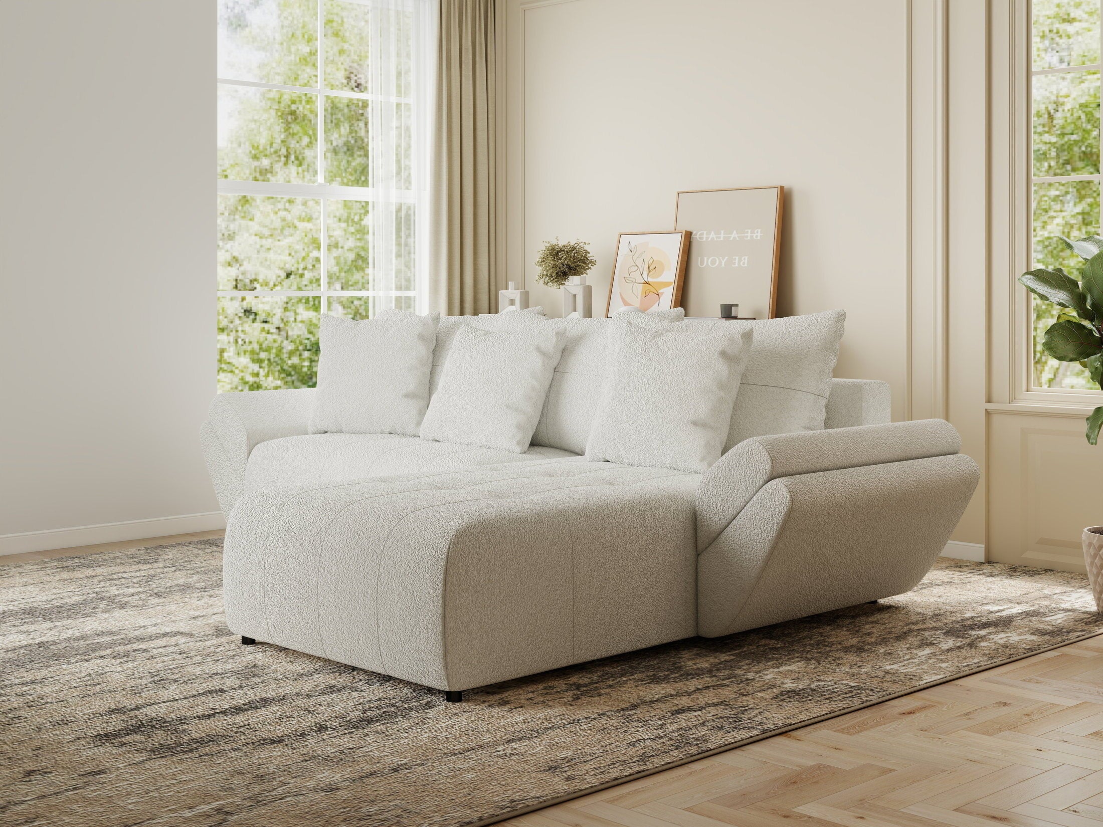 Colțar extensibil dumonde cu ladă de depozitare si sezut confortabil din spuma HR, Berlin Euphoria Alb 280x185 cm II