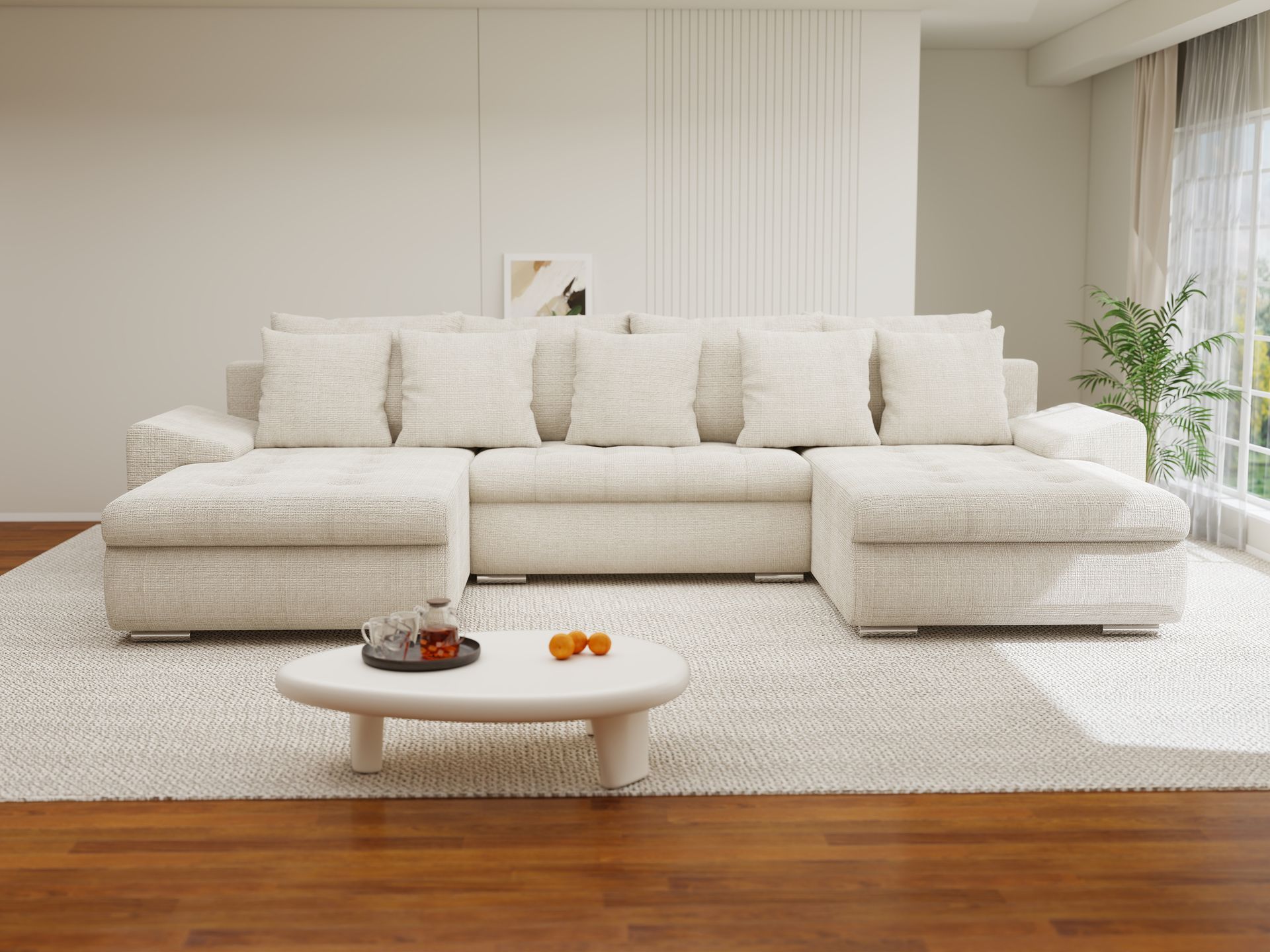 Colțar extensibil dumonde cu ladă de depozitare si sezut confortabil din spuma high-density, Leonardo U Cremona Gri Deschis 02 360x185 cm