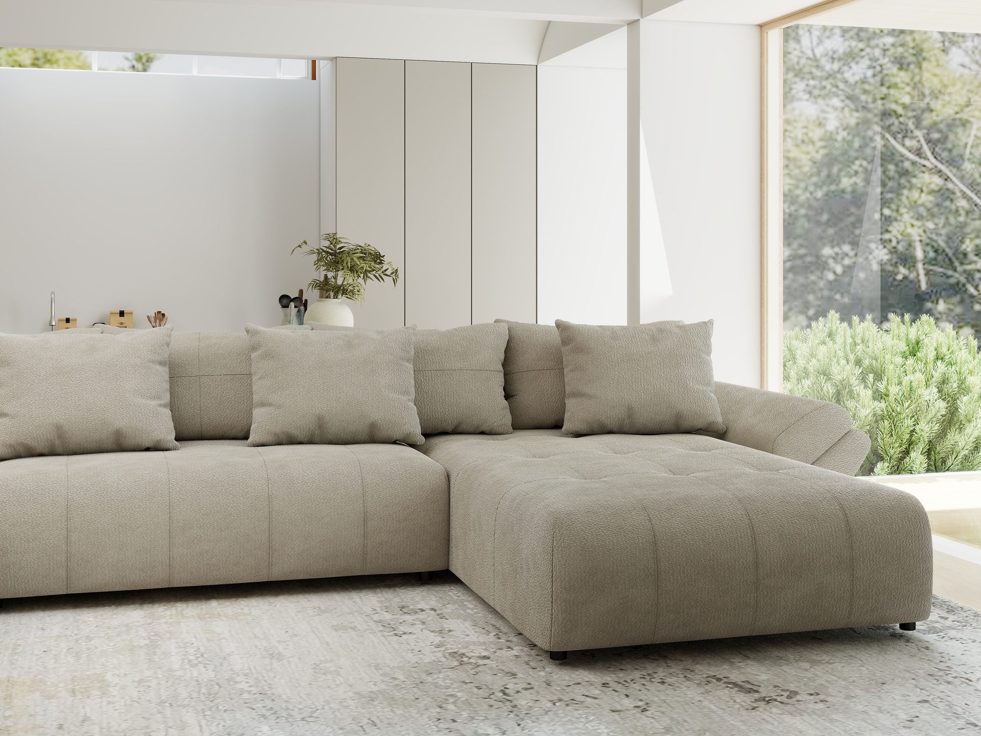Colțar extensibil dumonde cu ladă de depozitare si sezut confortabil din spuma high-density, Berlin U Vibe Bej 06 380x180 cm