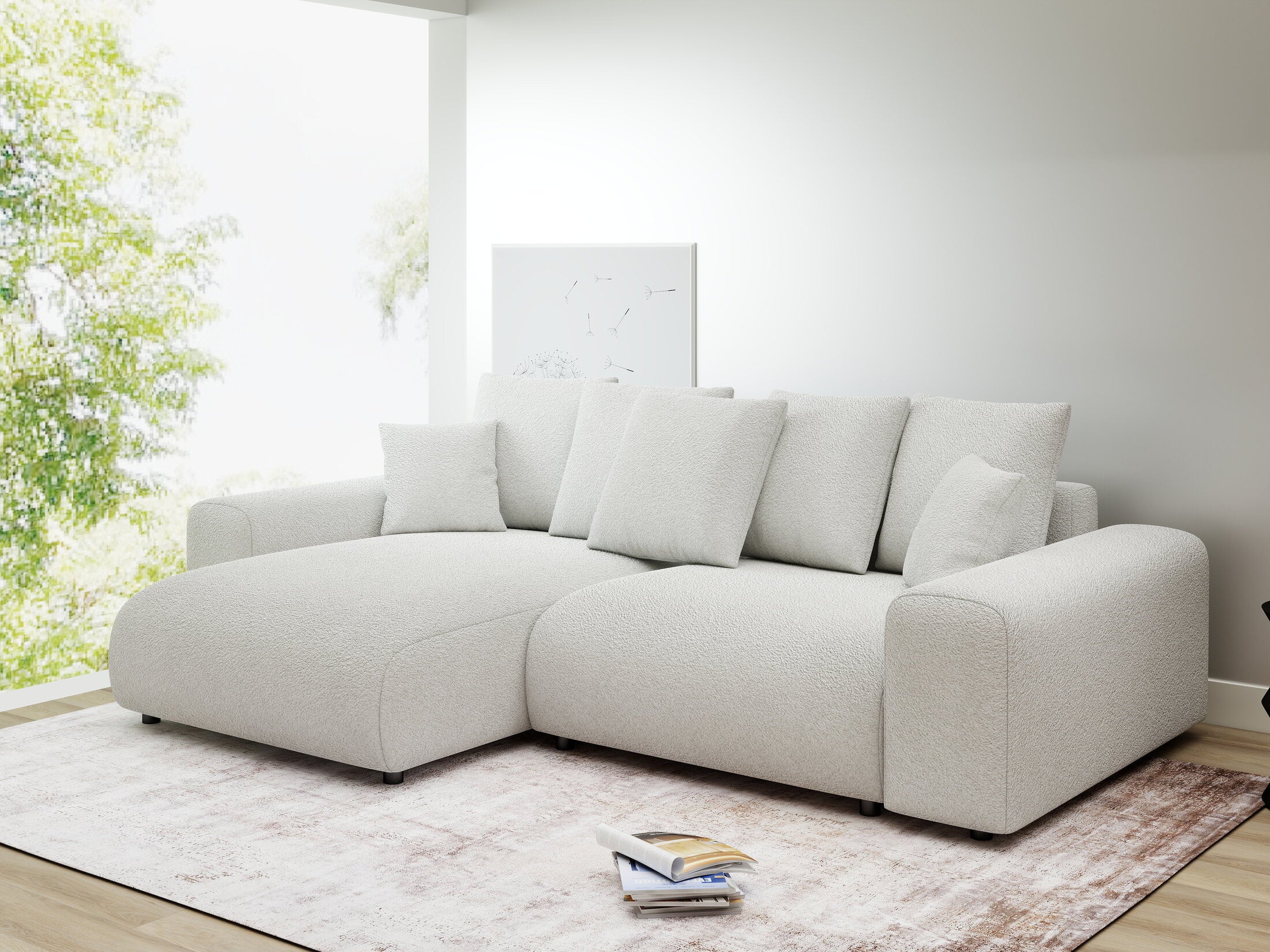 Colțar extensibil dumonde cu ladă de depozitare și șezut confortabil din spumă HR, Luma Euphoria Alb 255x168 cm