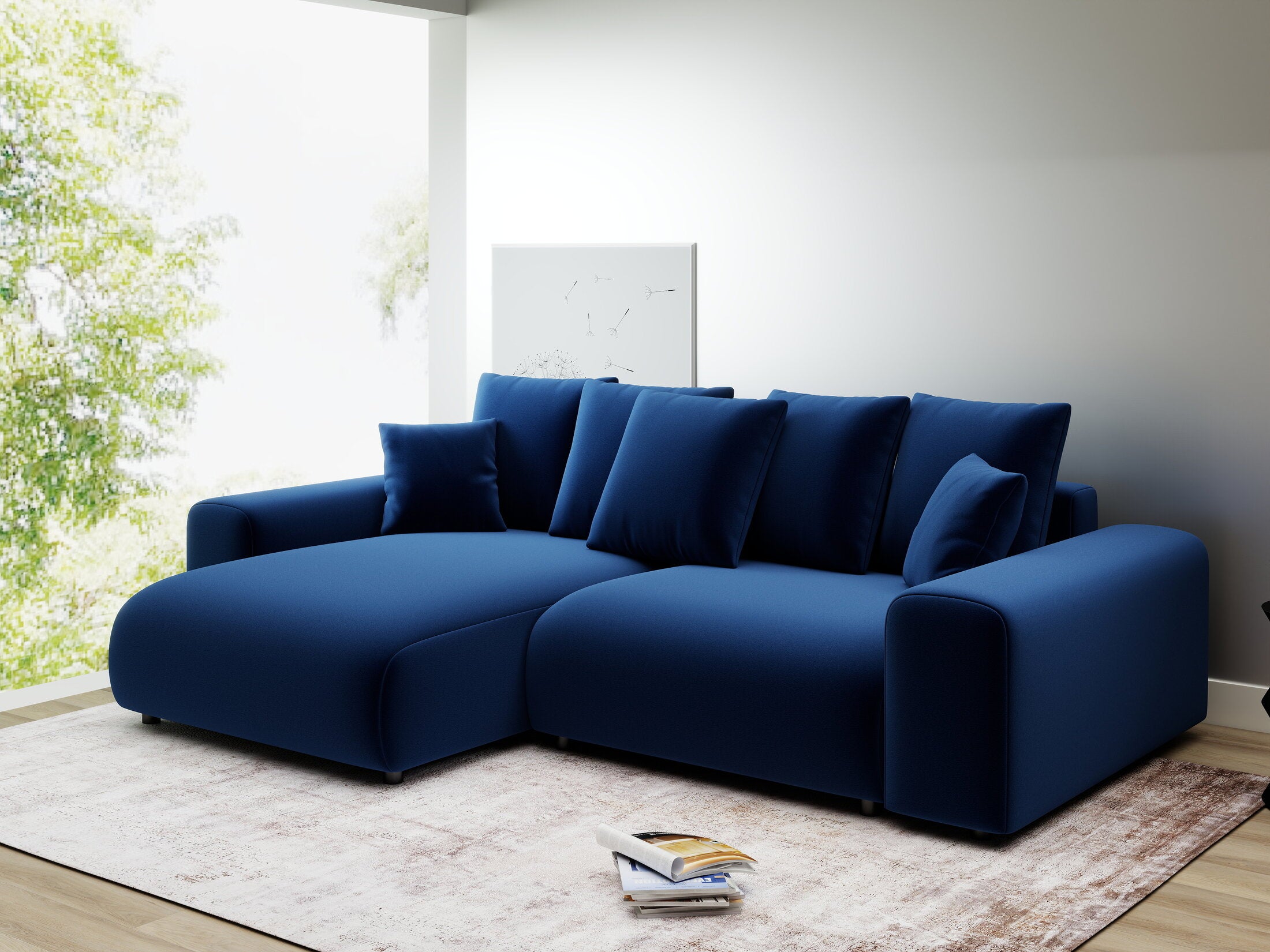 Colțar extensibil dumonde cu ladă de depozitare și șezut confortabil din spumă HR, Luma Royal Albastru Navy 255x168 cm