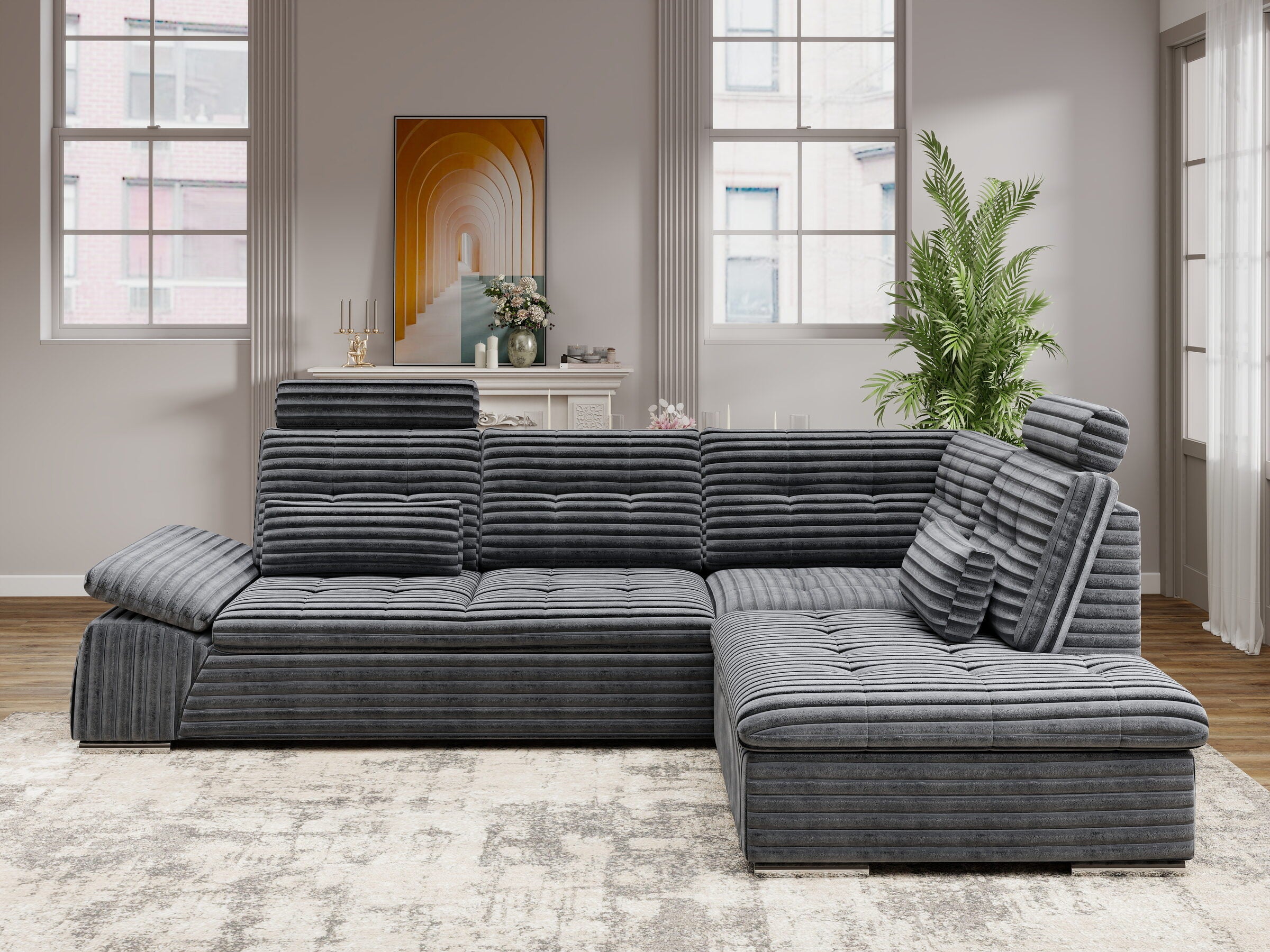 Colțar extensibil dumonde cu ladă de depozitare și șezut confortabil din spumă HR, Merkur XL Ambience Gri 256x217 cm II