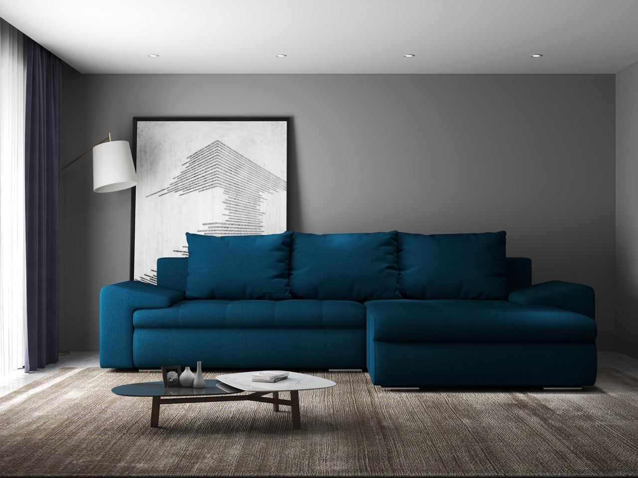 Colțar extensibil dumonde cu ladă de depozitare si sezut confortabil din spuma HR, Leonardo Enjoy Petrol 260x185 cm II Fabrica