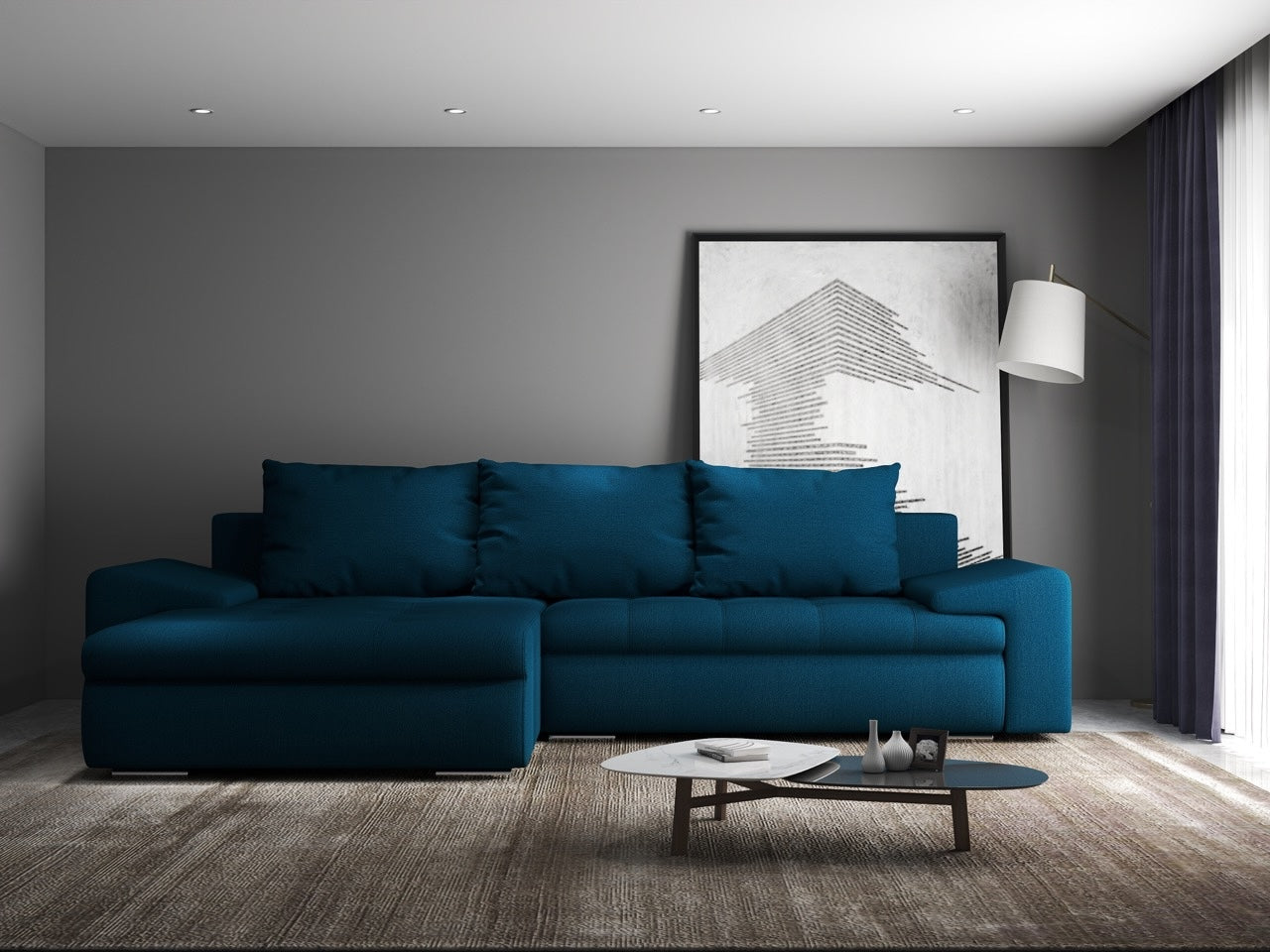 Colțar extensibil dumonde cu ladă de depozitare si sezut confortabil din spuma HR, Leonardo Enjoy Petrol 260x185 cm Fabrica