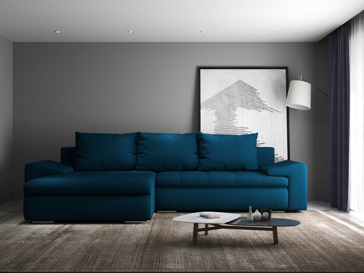 Colțar extensibil dumonde cu ladă de depozitare si sezut confortabil din spuma HR, Leonardo Enjoy Petrol 260x185 cm Fabrica