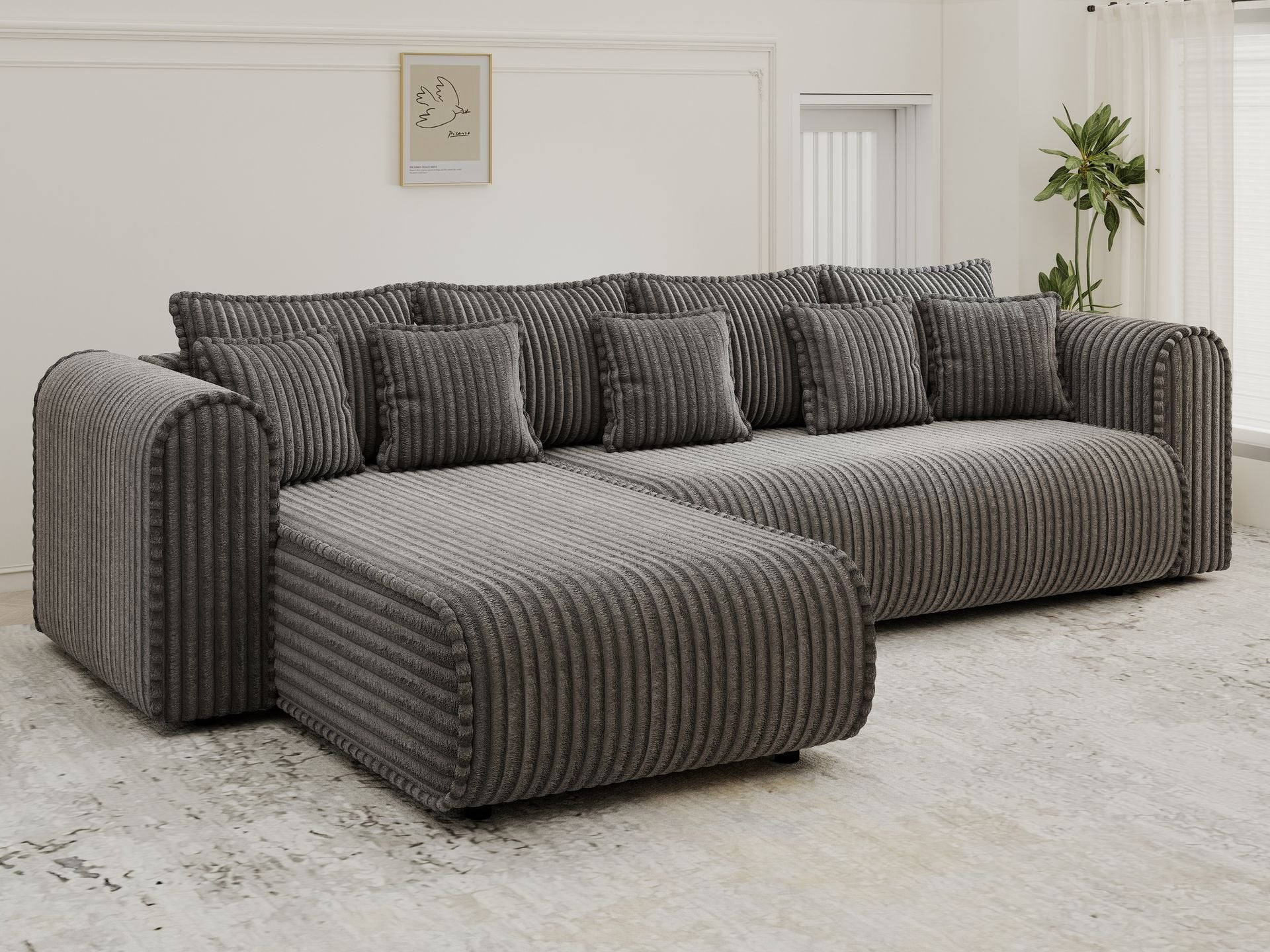 Colțar extensibil dumonde cu ladă de depozitare si sezut confortabil din spuma high-density, Monaco XL Tilia Grafit 340x185 cm
