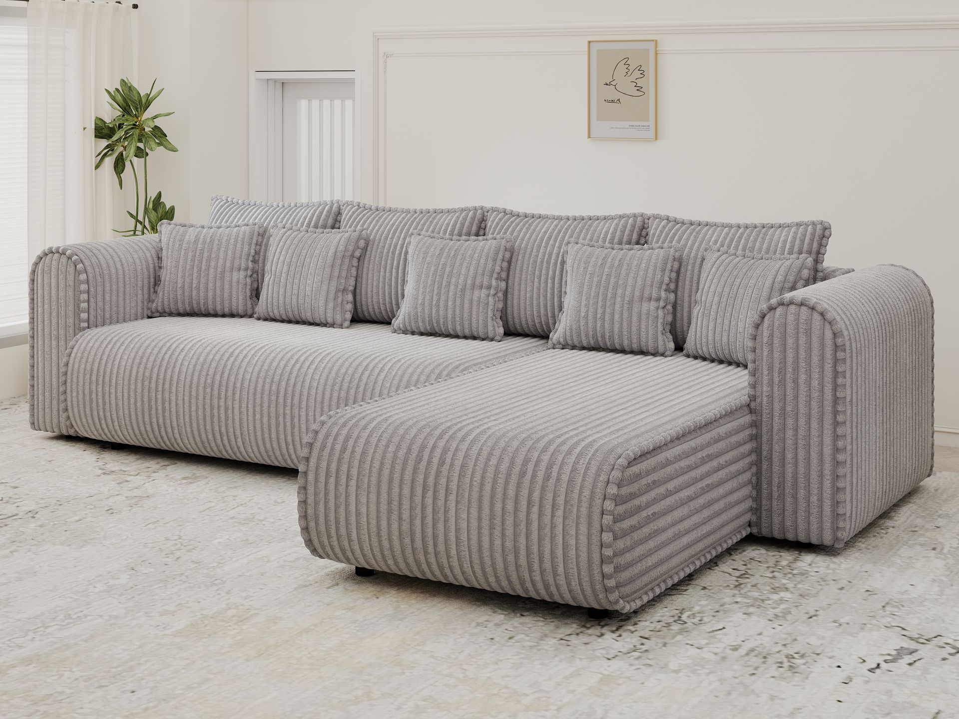 Colțar extensibil dumonde cu ladă de depozitare si sezut confortabil din spuma high-density, Monaco XL Tilia Dove II 340x185 cm