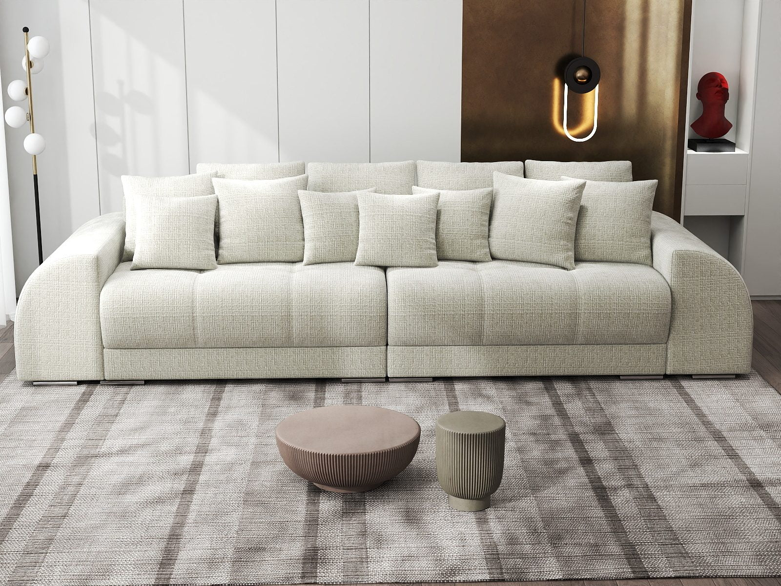Canapea extensibilă dumonde cu 2 lăzi de depozitare si sezut confortabil din spuma high-density, Verona Cremona Bej 04 310x100 cm