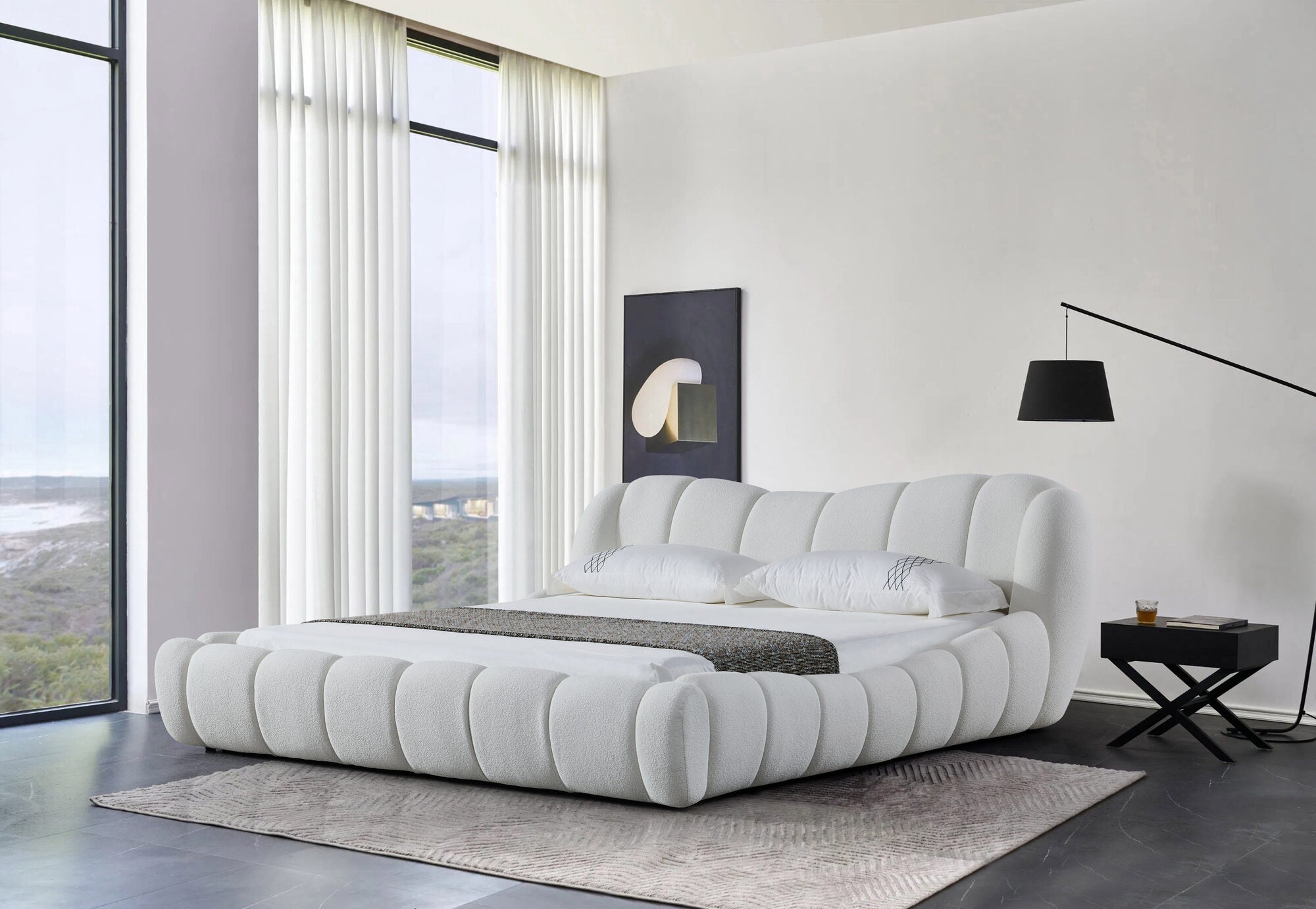 Pat dormitor dumonde, tapitat alb Royal 180x200 cm