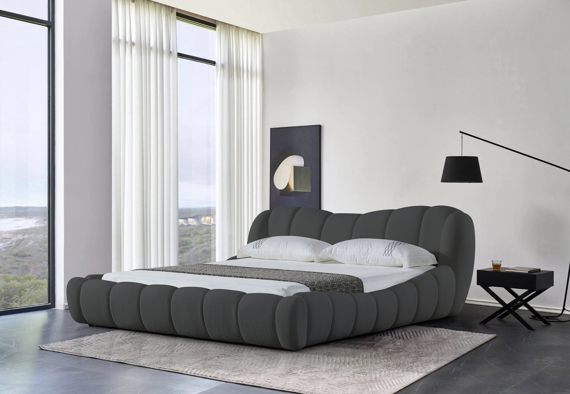 Pat dormitor dumonde, tapitat gri Royal 180x200 cm