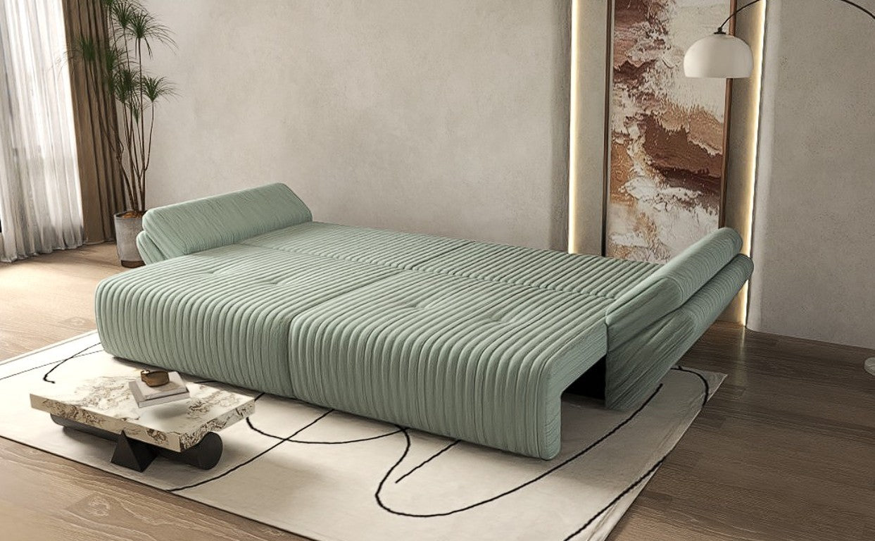 Canapea extensibilă dumonde cu ladă de depozitare si sezut confortabil din spuma HR, Berlin Ambience Mint 300x100 cm Fabrica