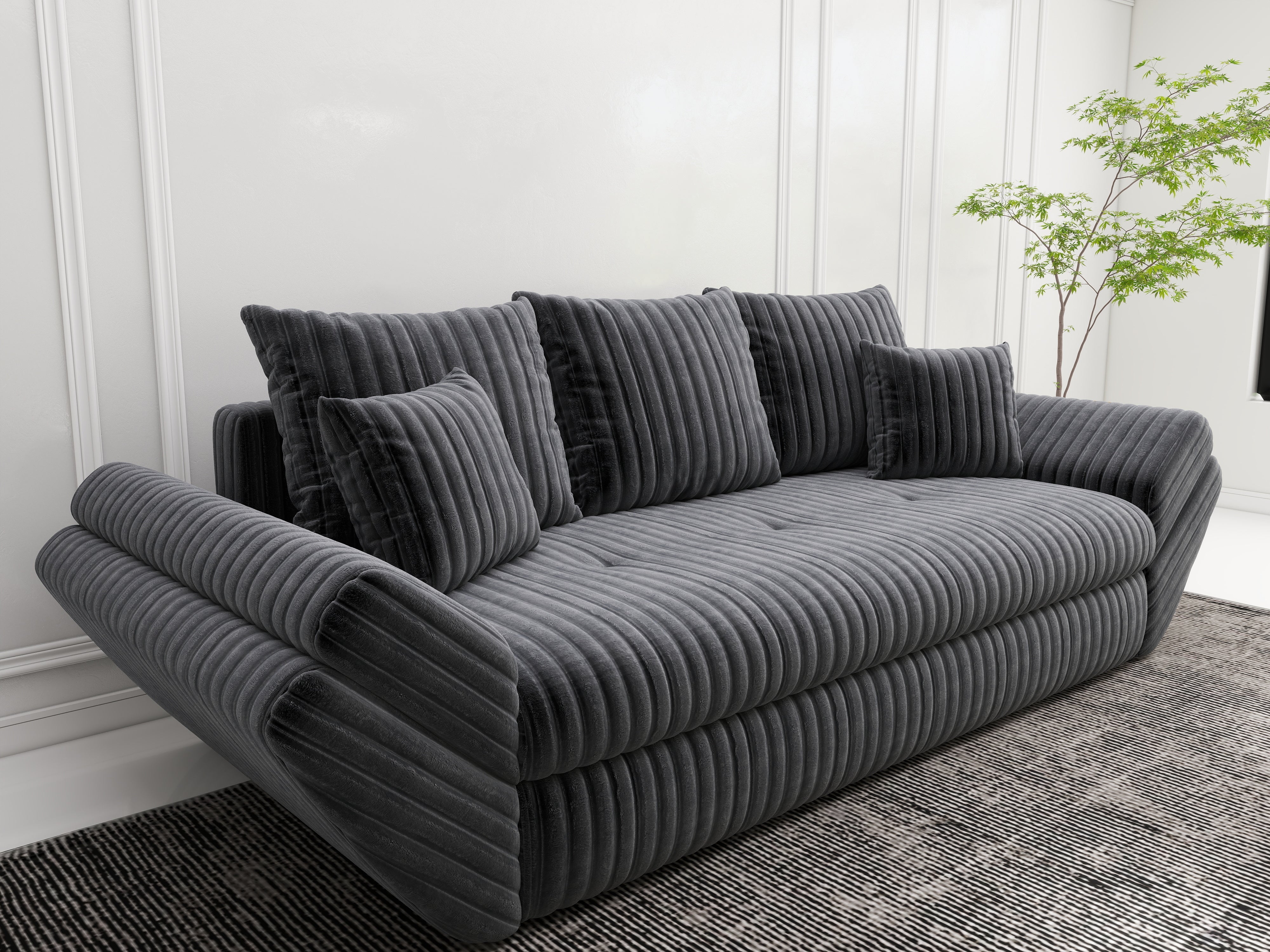 Canapea extensibilă dumonde cu ladă de depozitare si sezut confortabil din spuma HR, Loana Ambience Grey 250x100 cm Fabrica