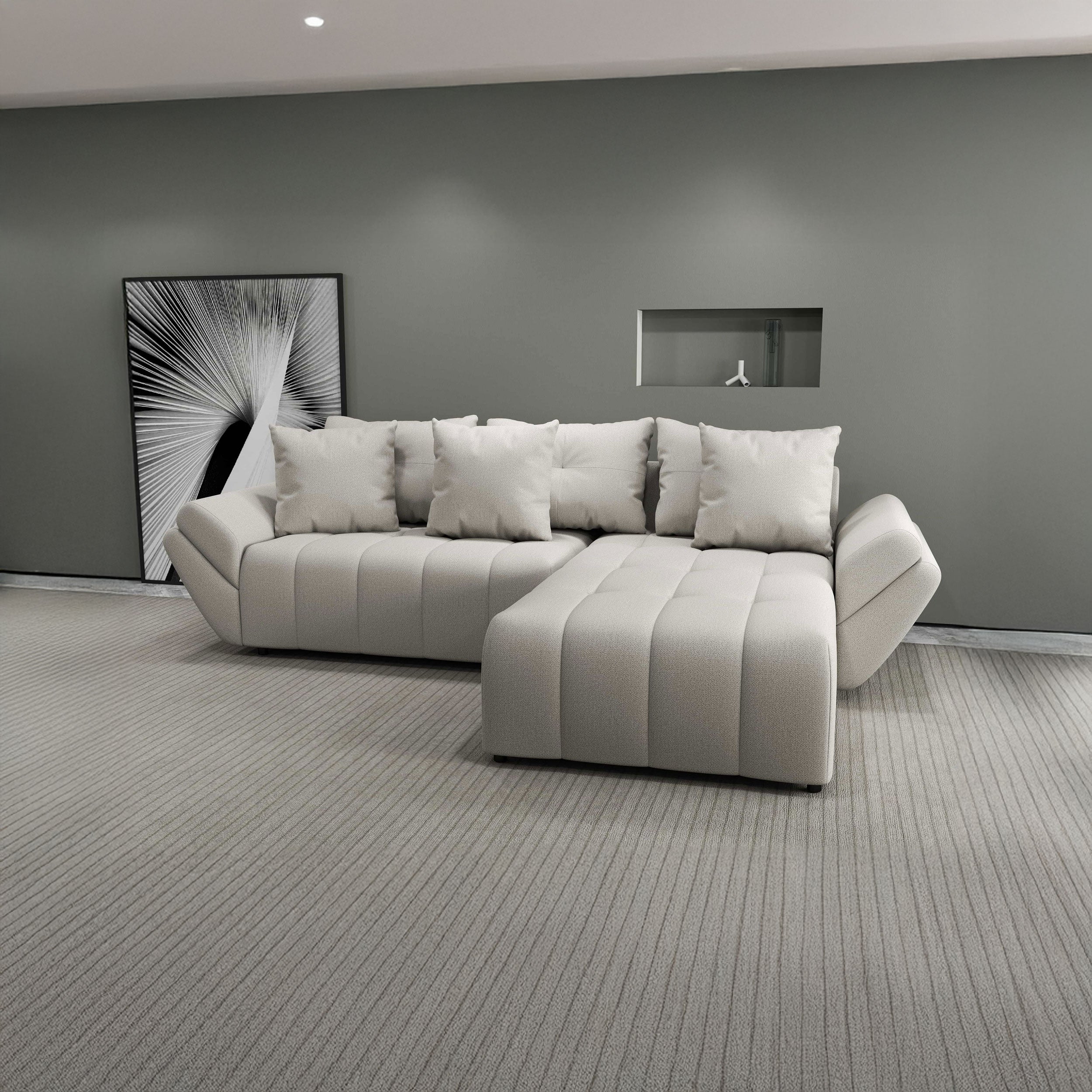 Colțar extensibil dumonde cu ladă de depozitare si sezut confortabil din spuma HR, Berlin Enjoy Bej 280x185 cm II Fabrica