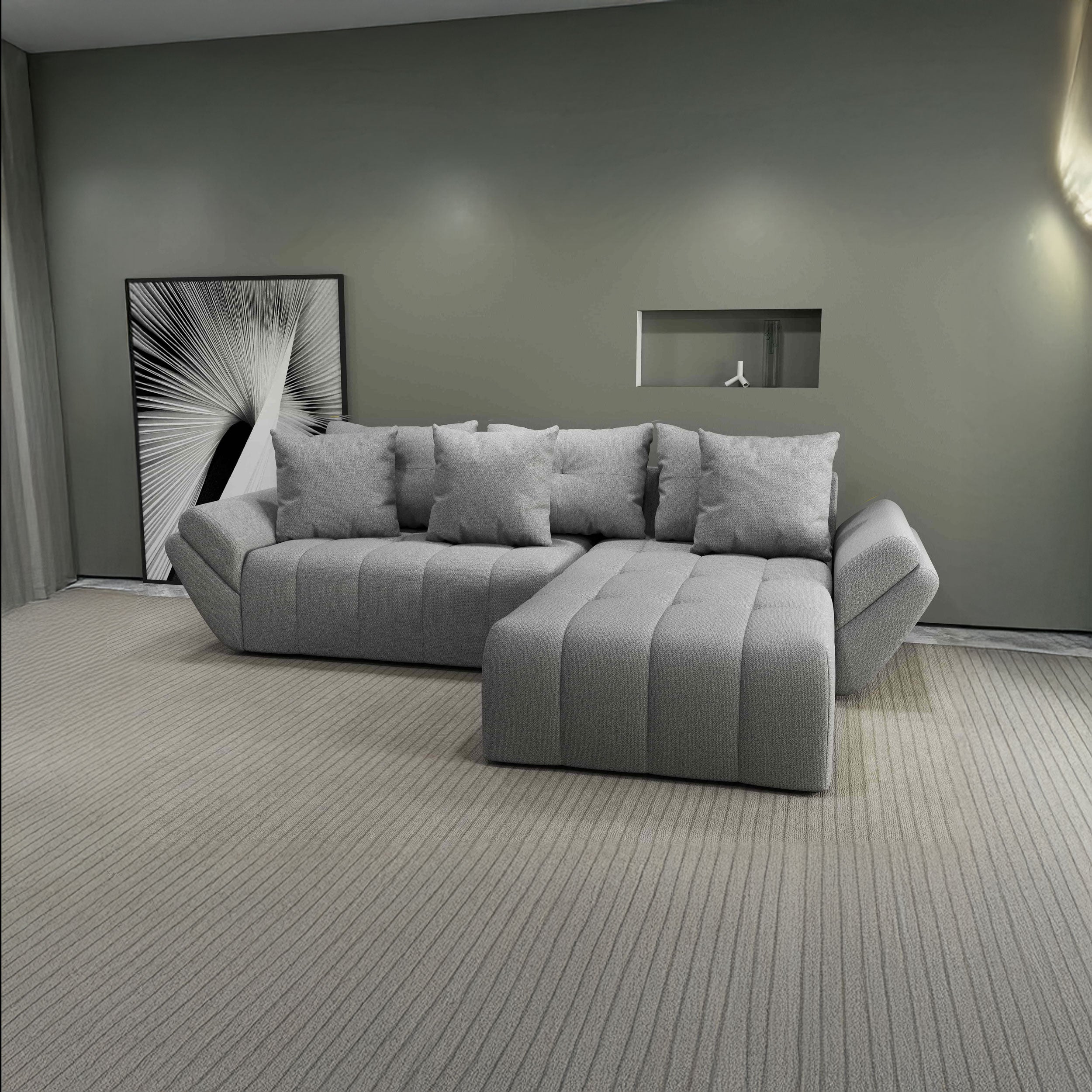 Colțar extensibil dumonde cu ladă de depozitare si sezut confortabil din spuma HR, Berlin Enjoy Gri 280x185 cm II Fabrica