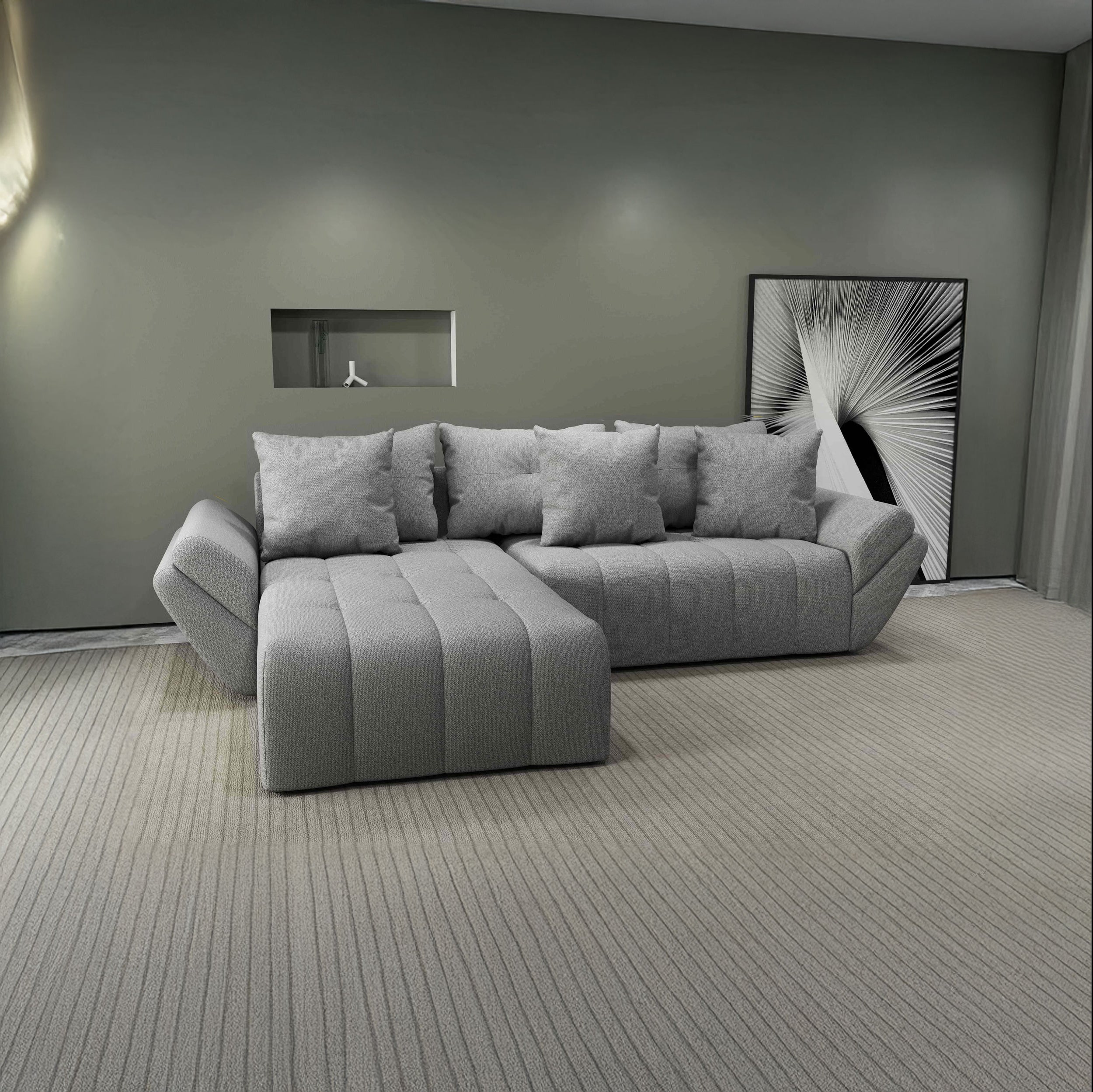 Colțar extensibil dumonde cu ladă de depozitare si sezut confortabil din spuma HR, Berlin Enjoy Gri 280x185 cm Fabrica