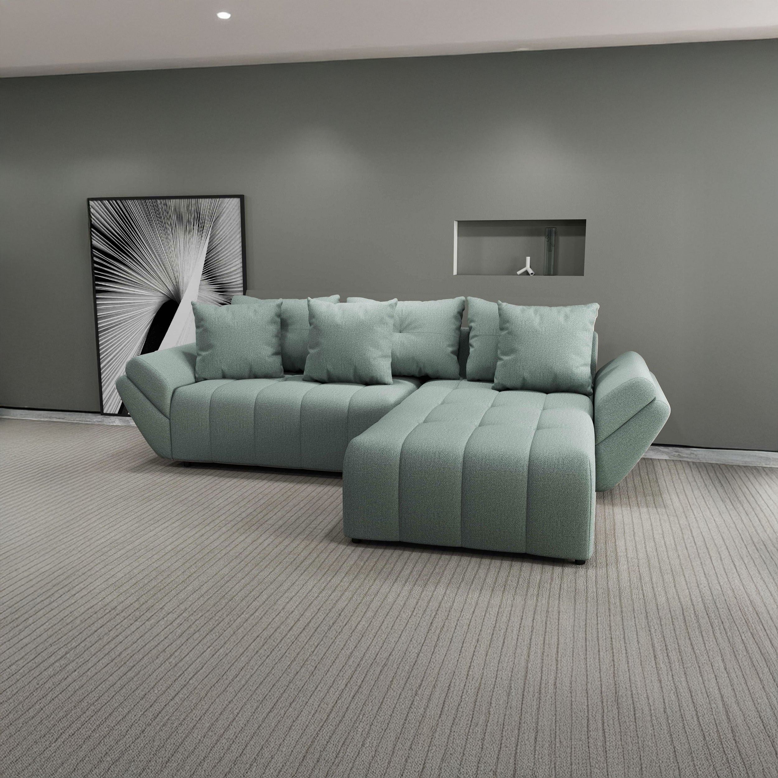 Colțar extensibil dumonde cu ladă de depozitare si sezut confortabil din spuma HR, Berlin Enjoy Mint 280x185 cm II Fabrica