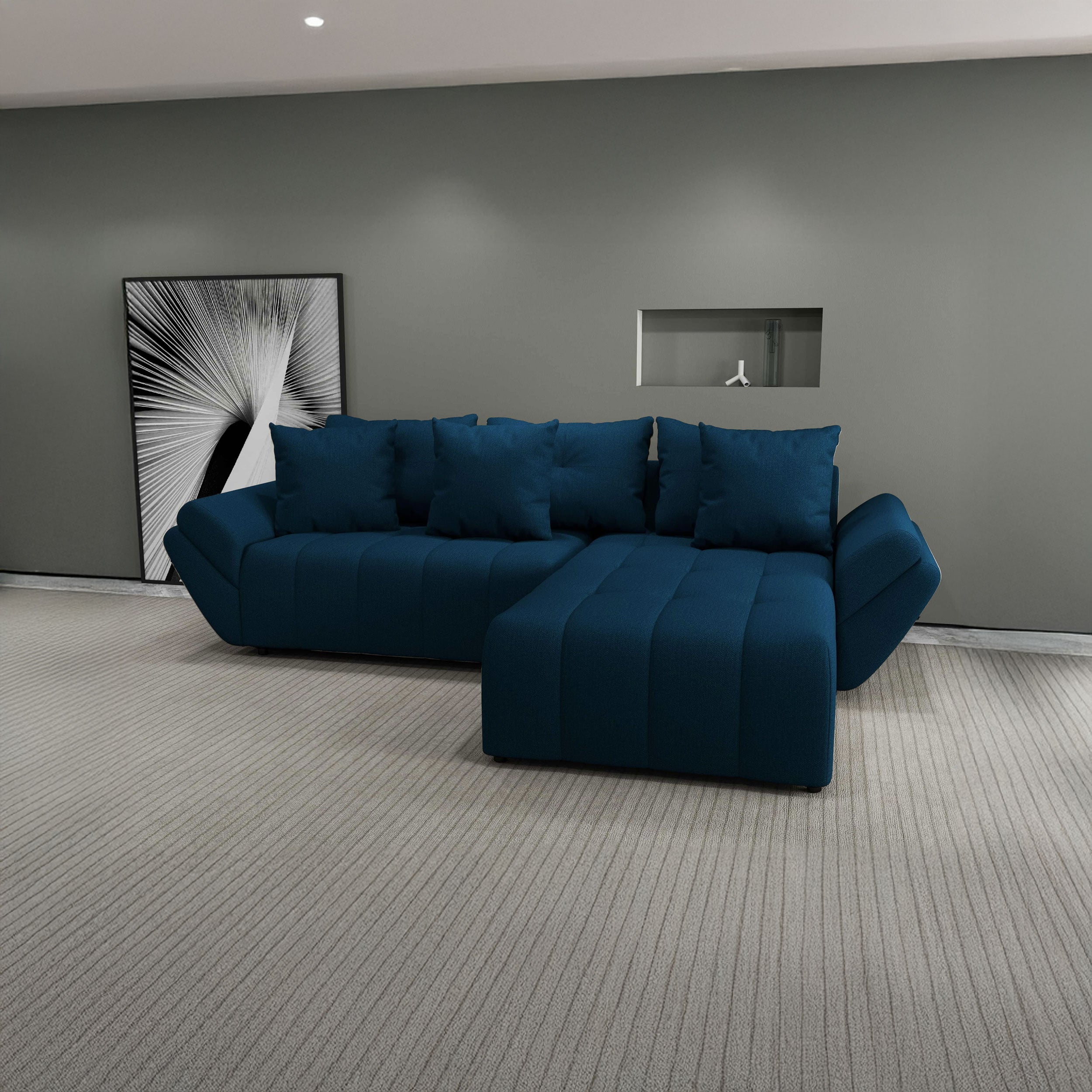 Colțar extensibil dumonde cu ladă de depozitare si sezut confortabil din spuma HR, Berlin Enjoy Petrol 280x185 cm II Fabrica