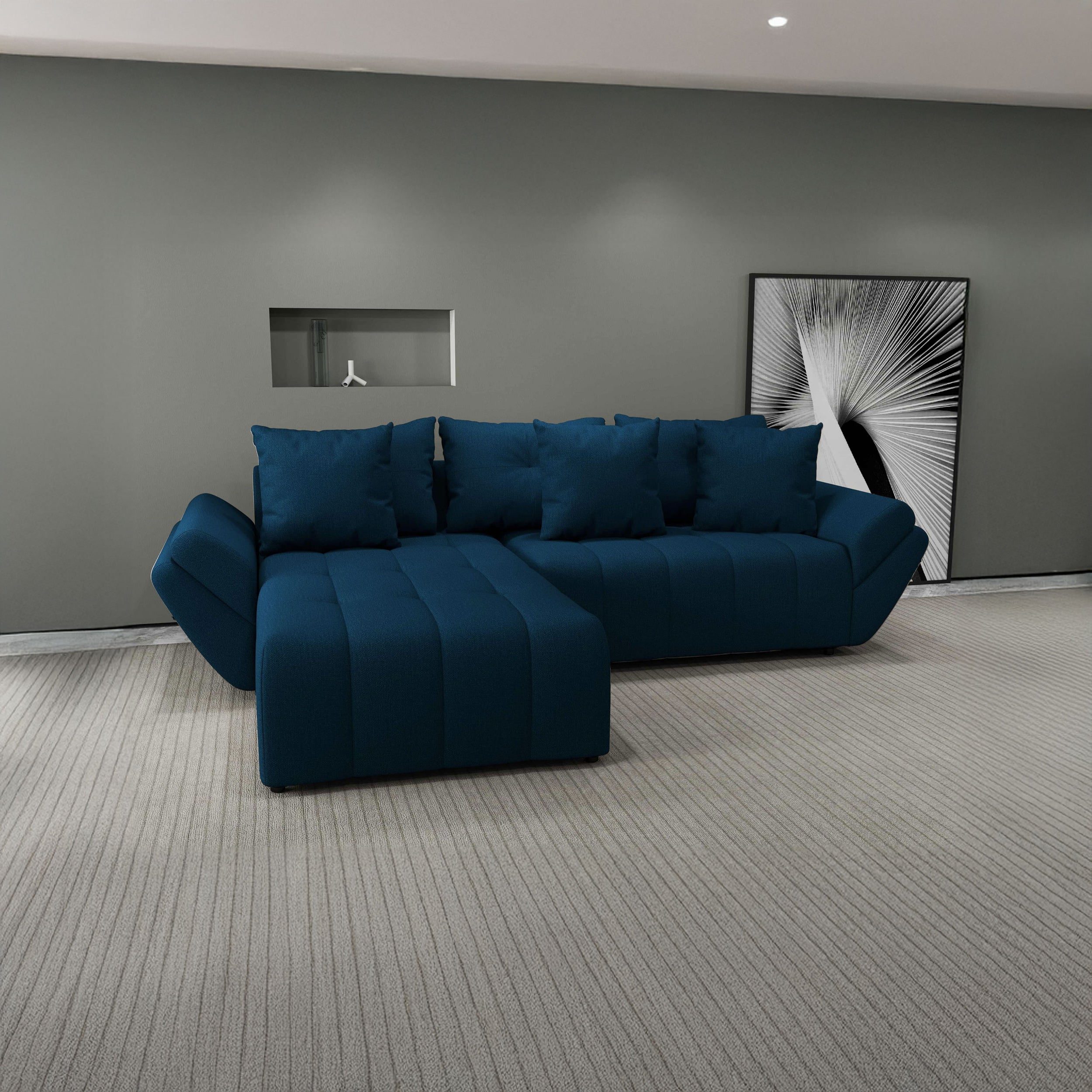 Colțar extensibil dumonde cu ladă de depozitare si sezut confortabil din spuma HR, Berlin Enjoy Petrol 280x185 cm Fabrica