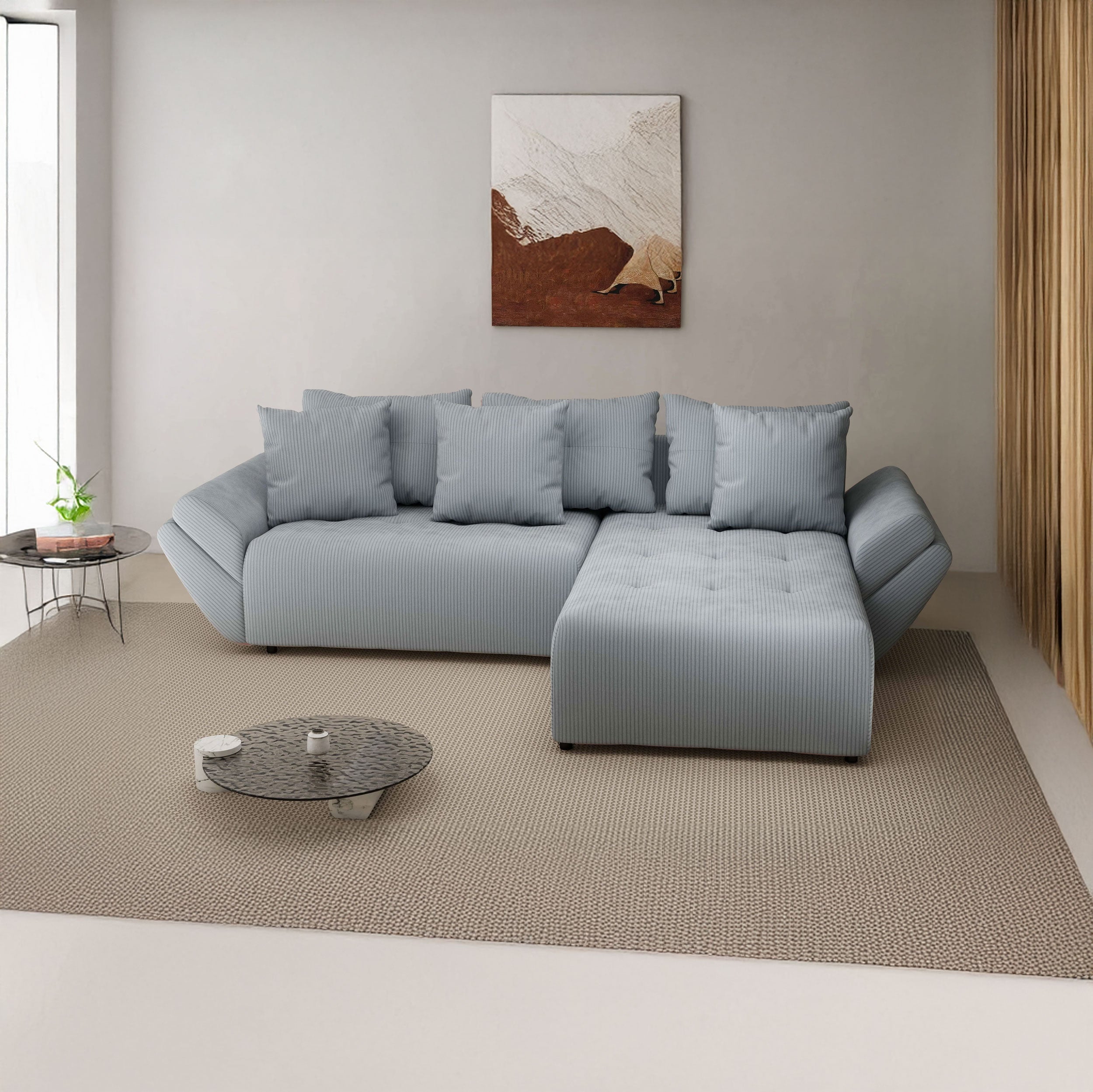 Colțar extensibil dumonde cu ladă de depozitare si sezut confortabil din spuma HR, Berlin Zoom Grey 280x185 cm II Fabrica