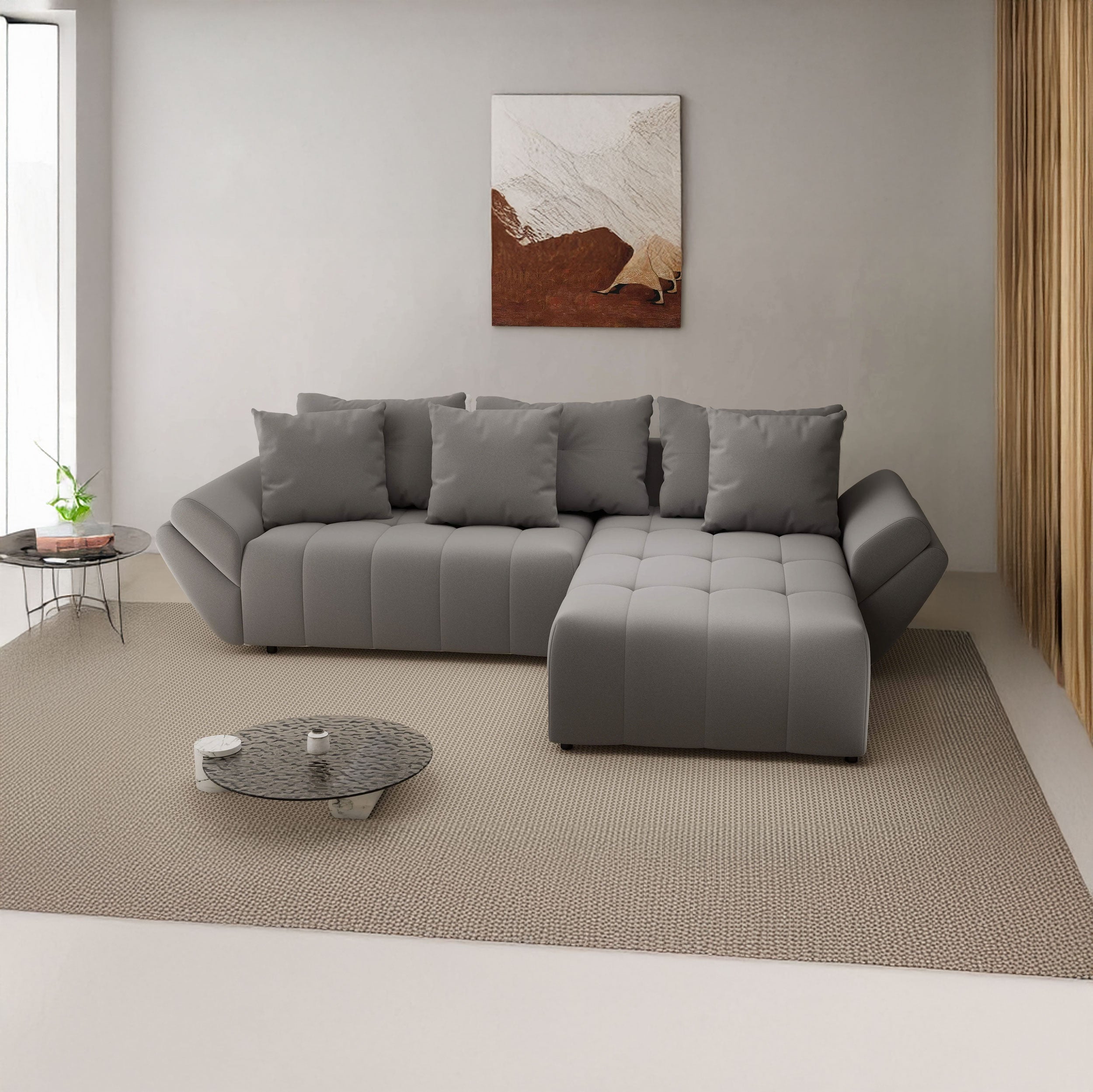 Colțar extensibil dumonde cu ladă de depozitare si sezut confortabil din spuma HR, Berlin Royal Gri 280x185 cm II Fabrica