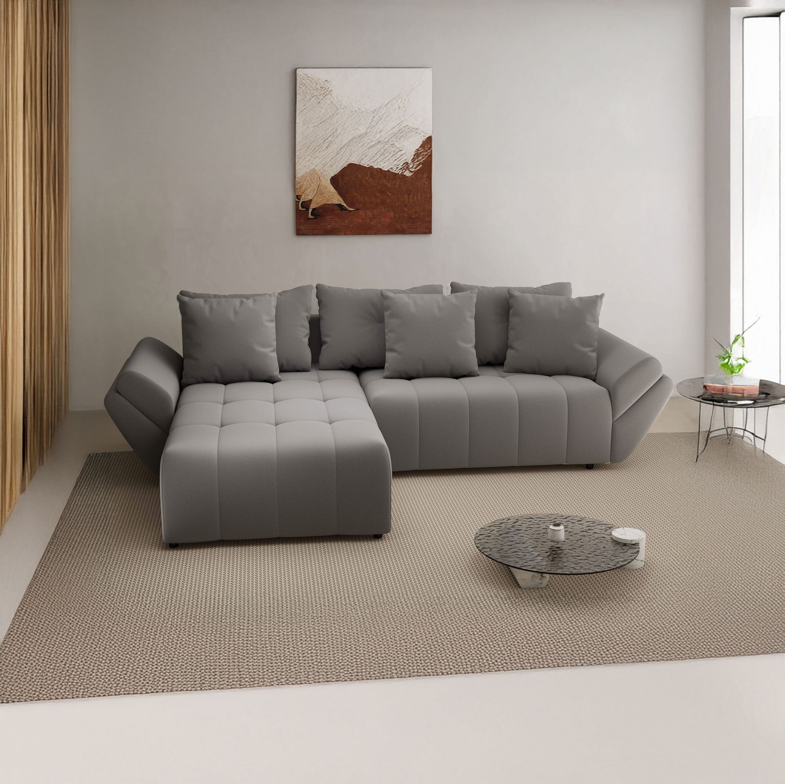 Colțar extensibil dumonde cu ladă de depozitare si sezut confortabil din spuma HR, Berlin Royal Gri 280x185 cm Fabrica