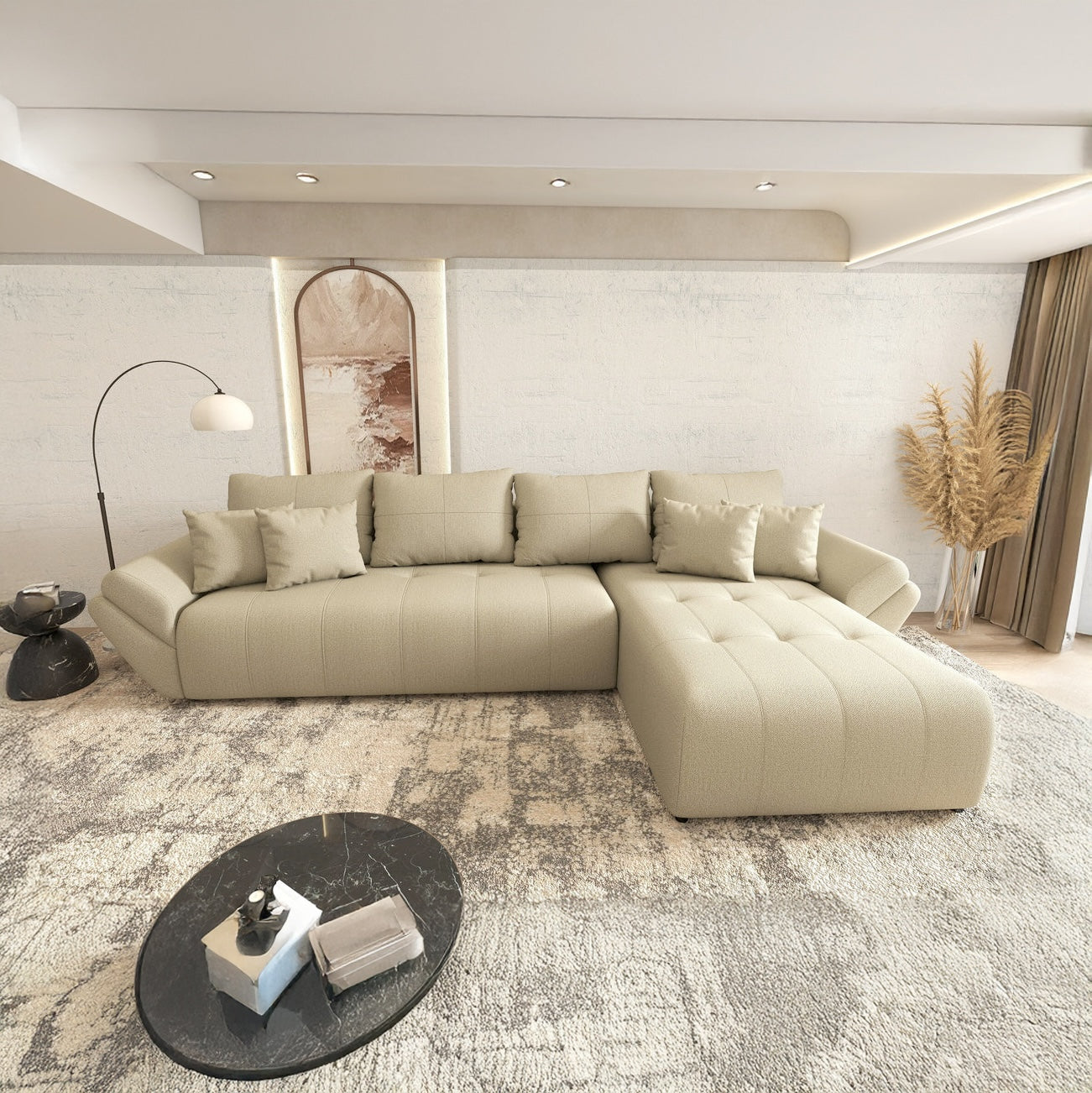 Colțar extensibil dumonde cu ladă de depozitare si sezut confortabil din spuma HR, Berlin XL Enjoy Camel 350x185 cm II