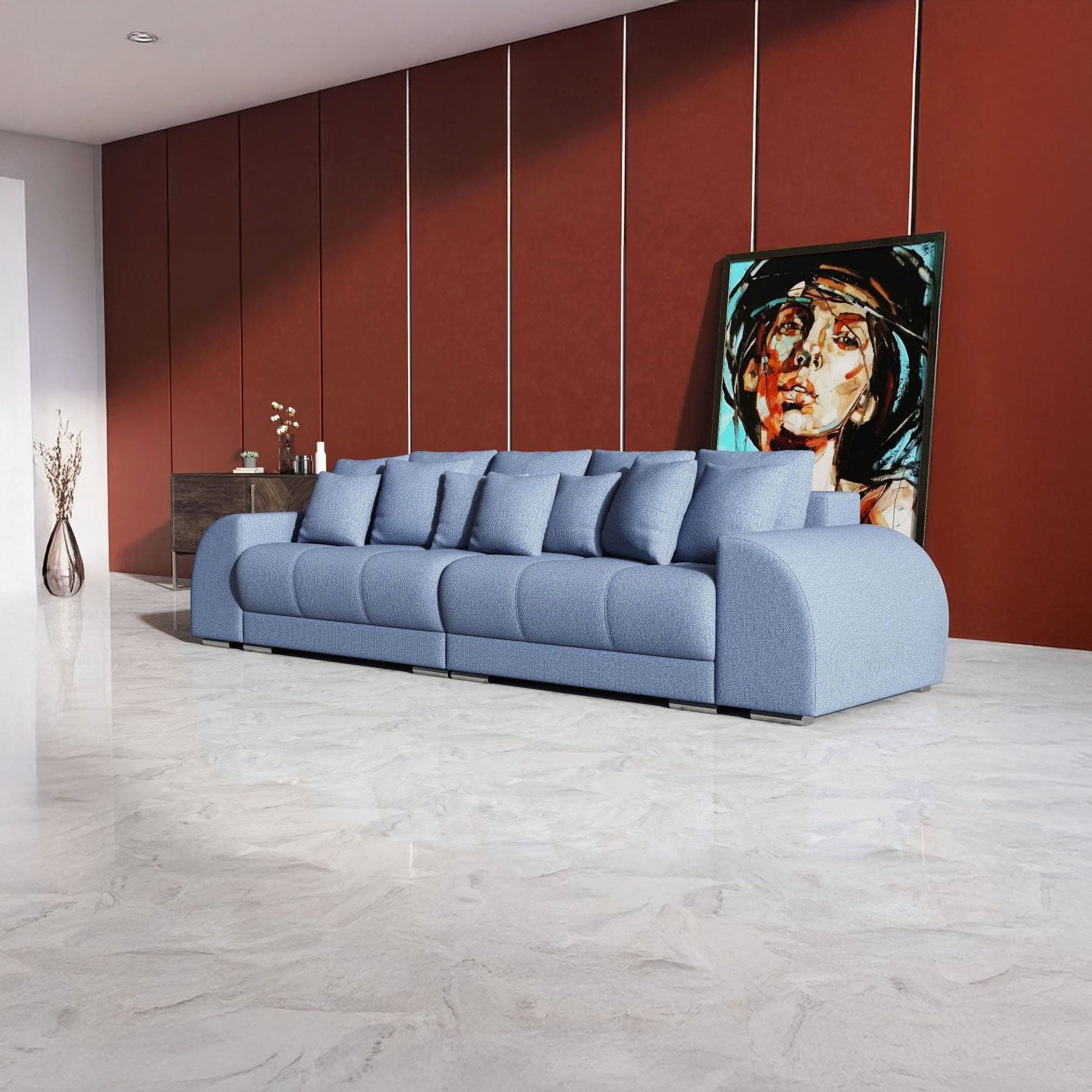 Canapea extensibilă dumonde cu 2 lăzi de depozitare si sezut confortabil din spuma HR, Verona Enjoy Blue 310x100 cm Fabrica