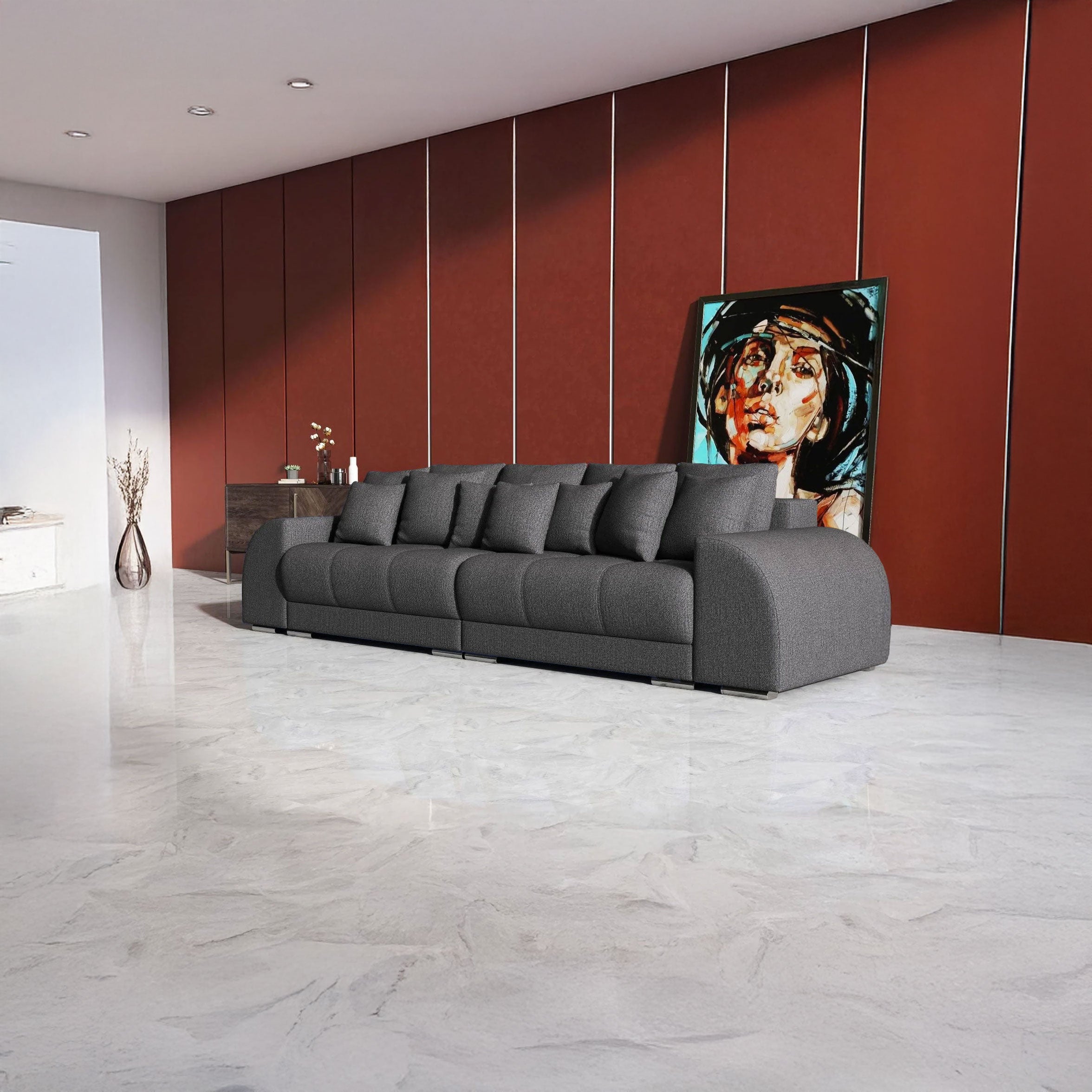 Canapea extensibilă dumonde cu 2 lăzi de depozitare si sezut confortabil din spuma HR, Verona Enjoy Graphite 310x100 cm Fabrica