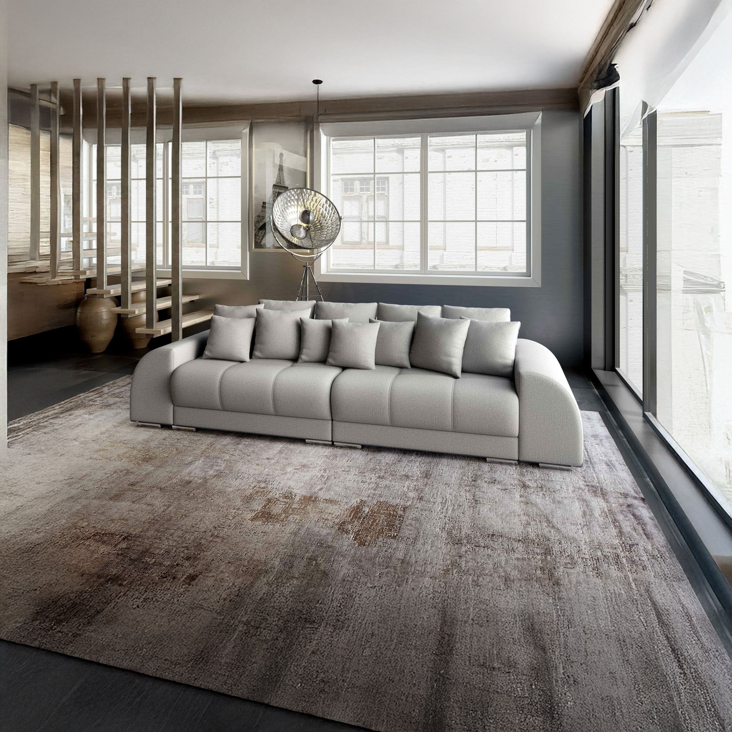 Canapea extensibilă dumonde cu 2 lăzi de depozitare si sezut confortabil din spuma HR, Big Sofa Verona Enjoy Lux Light Grey 310x100 cm Fabrica