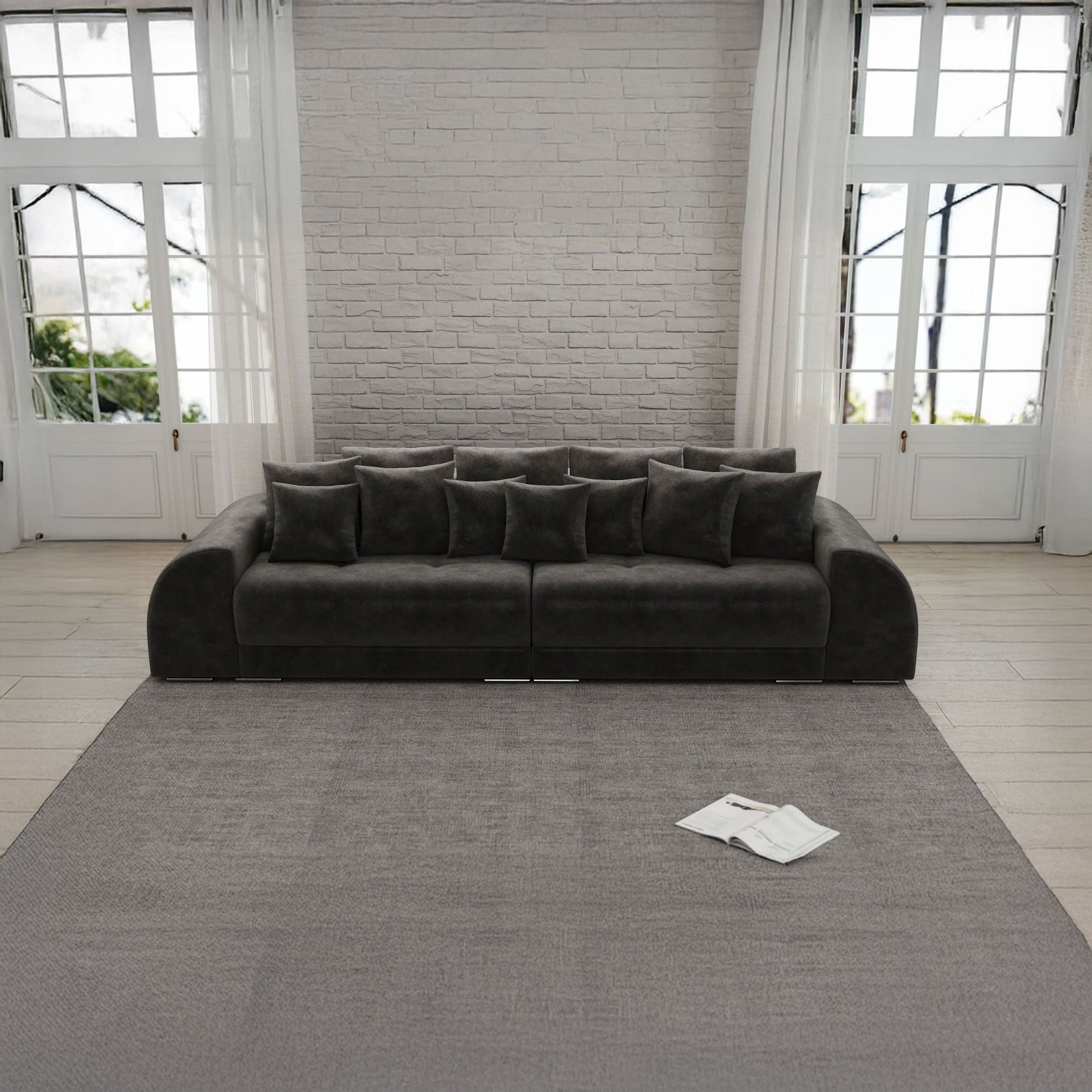 Canapea extensibilă dumonde cu 2 lăzi de depozitare si sezut confortabil din spuma HR, Verona Madagaskar Black 310x100 cm Fabrica