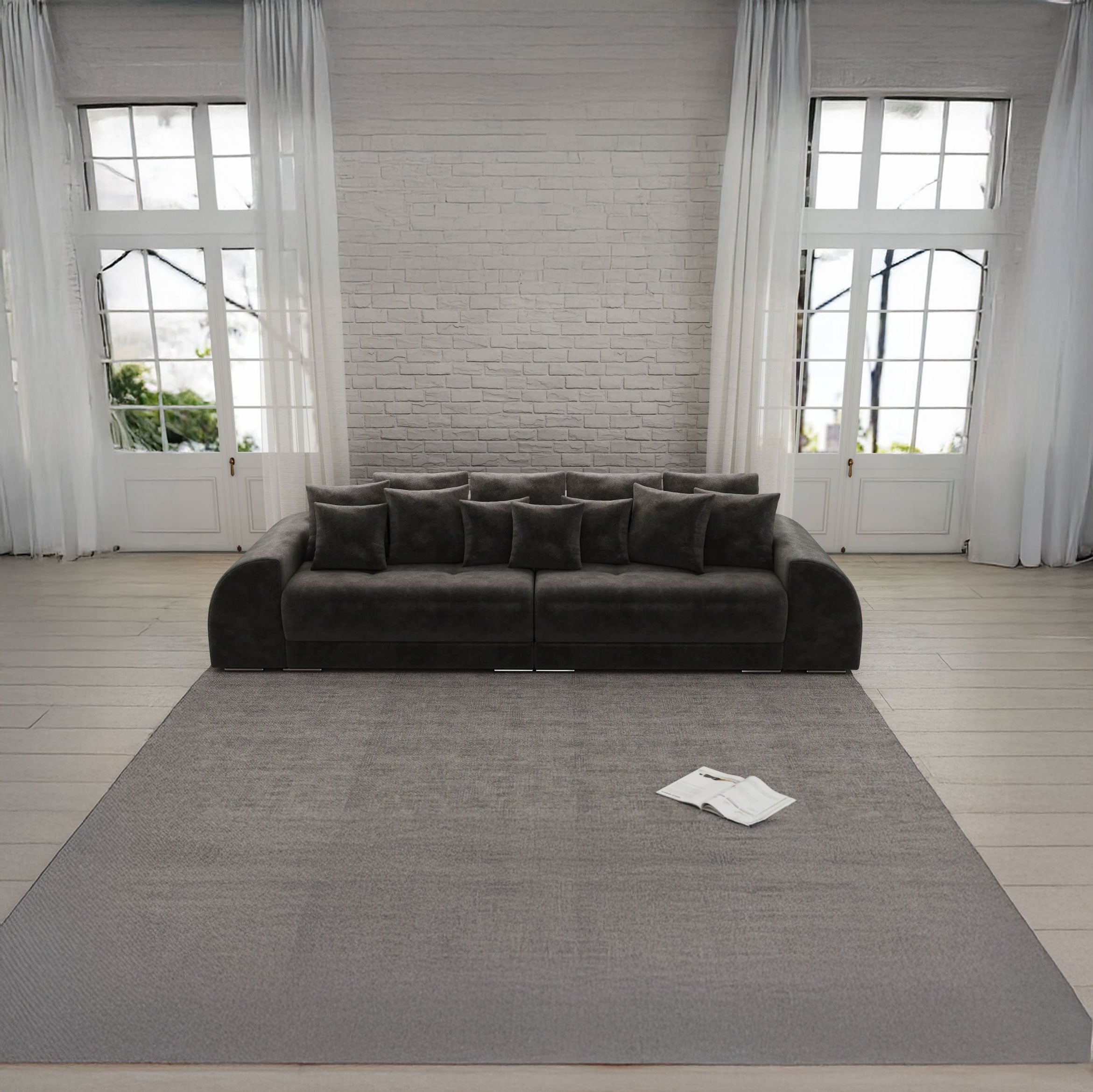 Canapea extensibilă dumonde cu 2 lăzi de depozitare si sezut confortabil din spuma HR, Verona Madagaskar Black 310x100 cm Fabrica