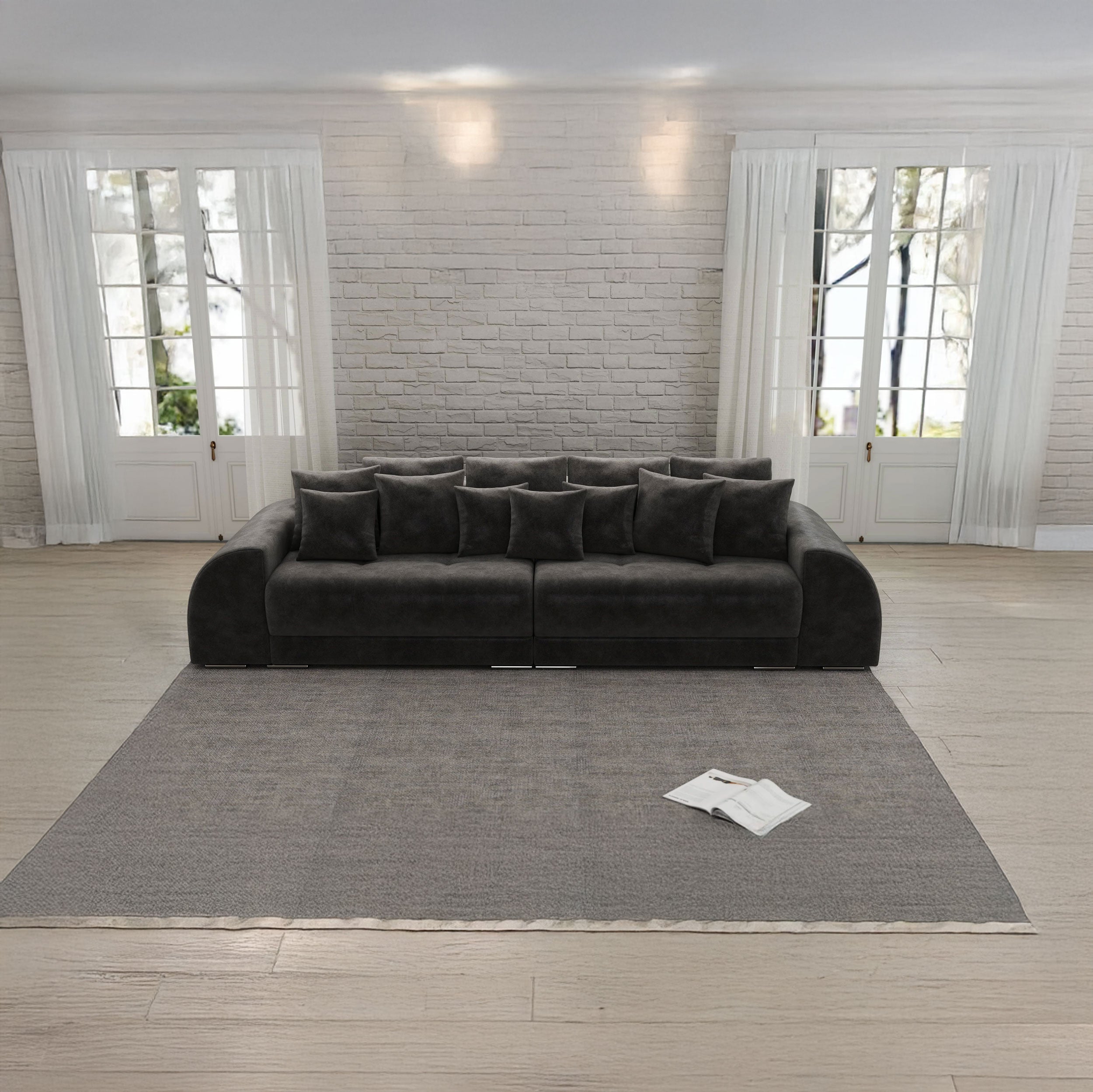 Canapea extensibilă dumonde cu 2 lăzi de depozitare si sezut confortabil din spuma HR, Verona Tobago Anthracit 310x100 cm Fabrica