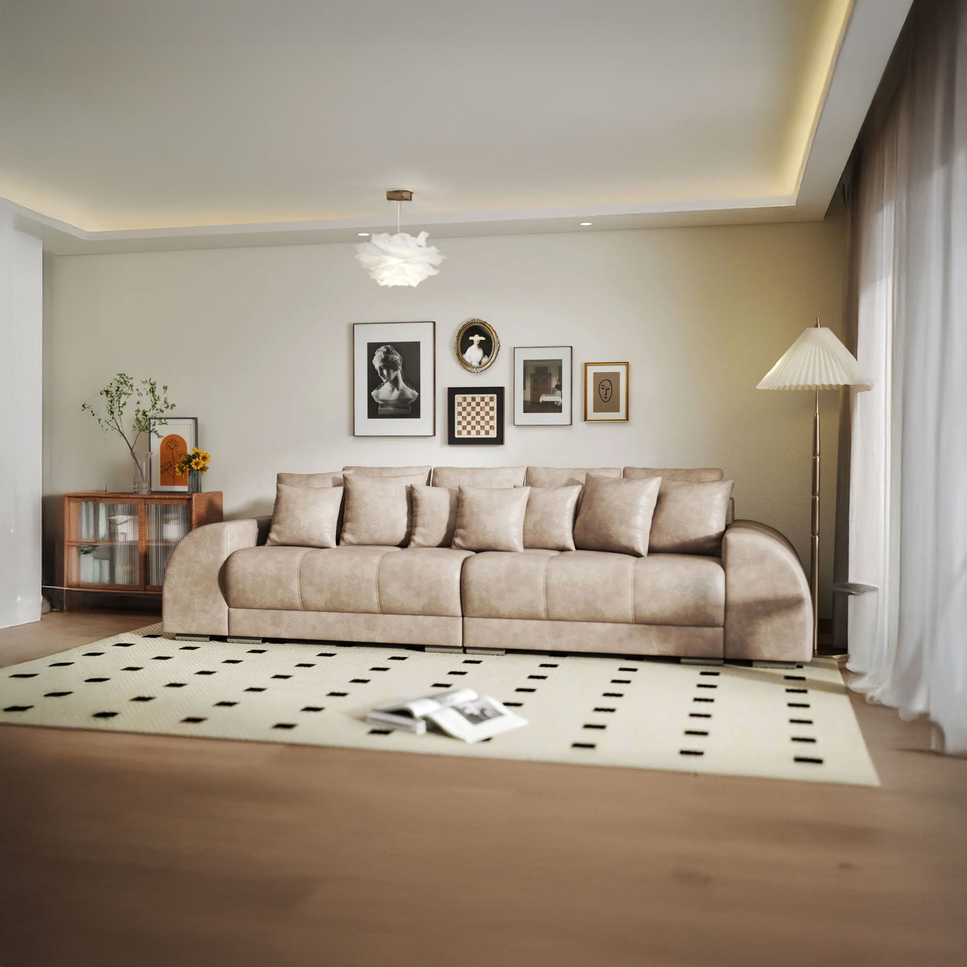 Canapea extensibilă dumonde cu 2 lăzi de depozitare si sezut confortabil din spuma HR, Verona Tobago Beige 310x100 cm Fabrica